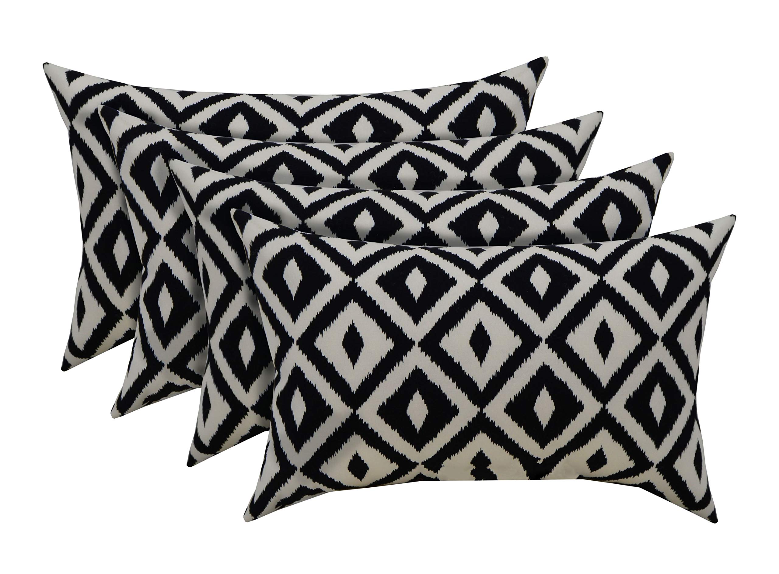 Rsh D  Cor Indoor Outdoor Set Of 4 Decorative Rectangular Lumbar Throw Pillows ~ Black And White Aztec Geometric Fabric (20' W