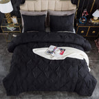Andency Black Pinch Pleat Comforter Twin(66X90Inch), 2 Pieces(1 Pintuck Comforter, 1 Pillowcase) Pintuck Comforter Set,Microfibe