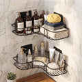 RLee Dipoo Corner Shower Shelf, 2 Pack, Black Metal Wall Mounted Rack