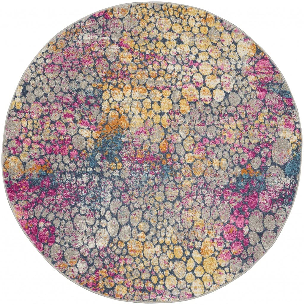 HomeRoots Yellow Multi 100% Polypropylene 4’ Round Yellow and Pink Coral Reef Area Rug