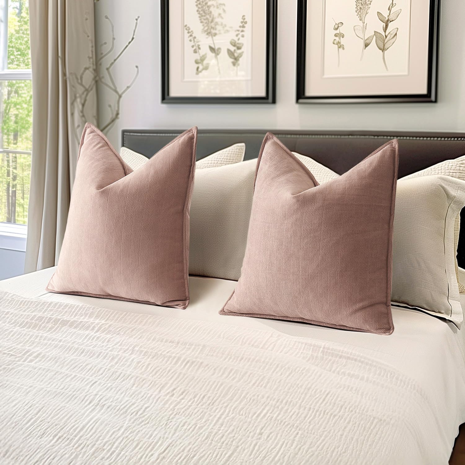 Miulee Pack Of 2 Blush Pink Decorative Pillow Covers 20X20 Inch Soft Chenille Couch Throw Pillows Farmhouse Cushion Covers With Elegant Design For Sofa Bedroom Living Room Spring Decor Valentines Day