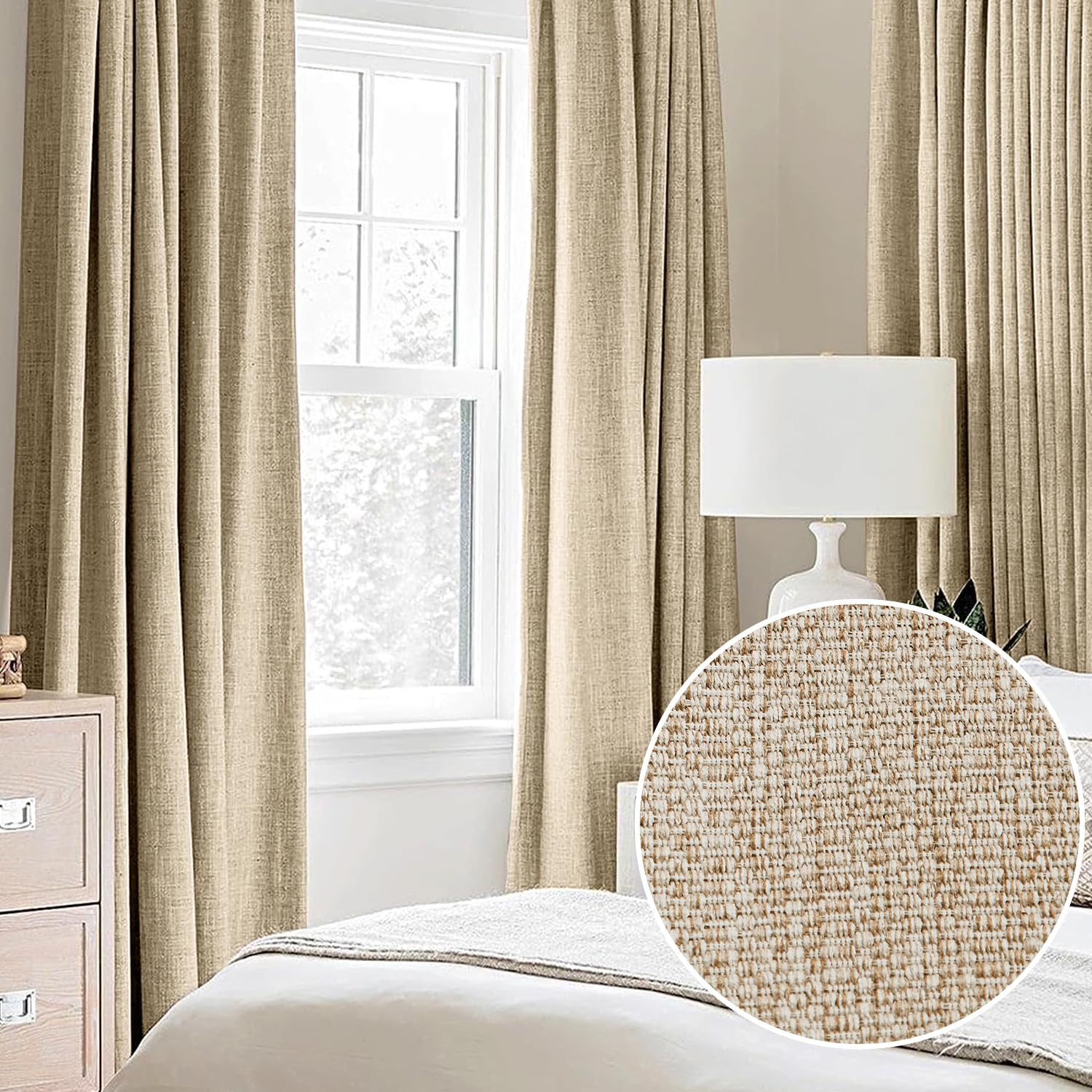 Full Blackout Rustic Curtains For Bedroom, Brown, Vintage Burlap Linen Textured Privacy Window Treatment Light Blocking Energy E