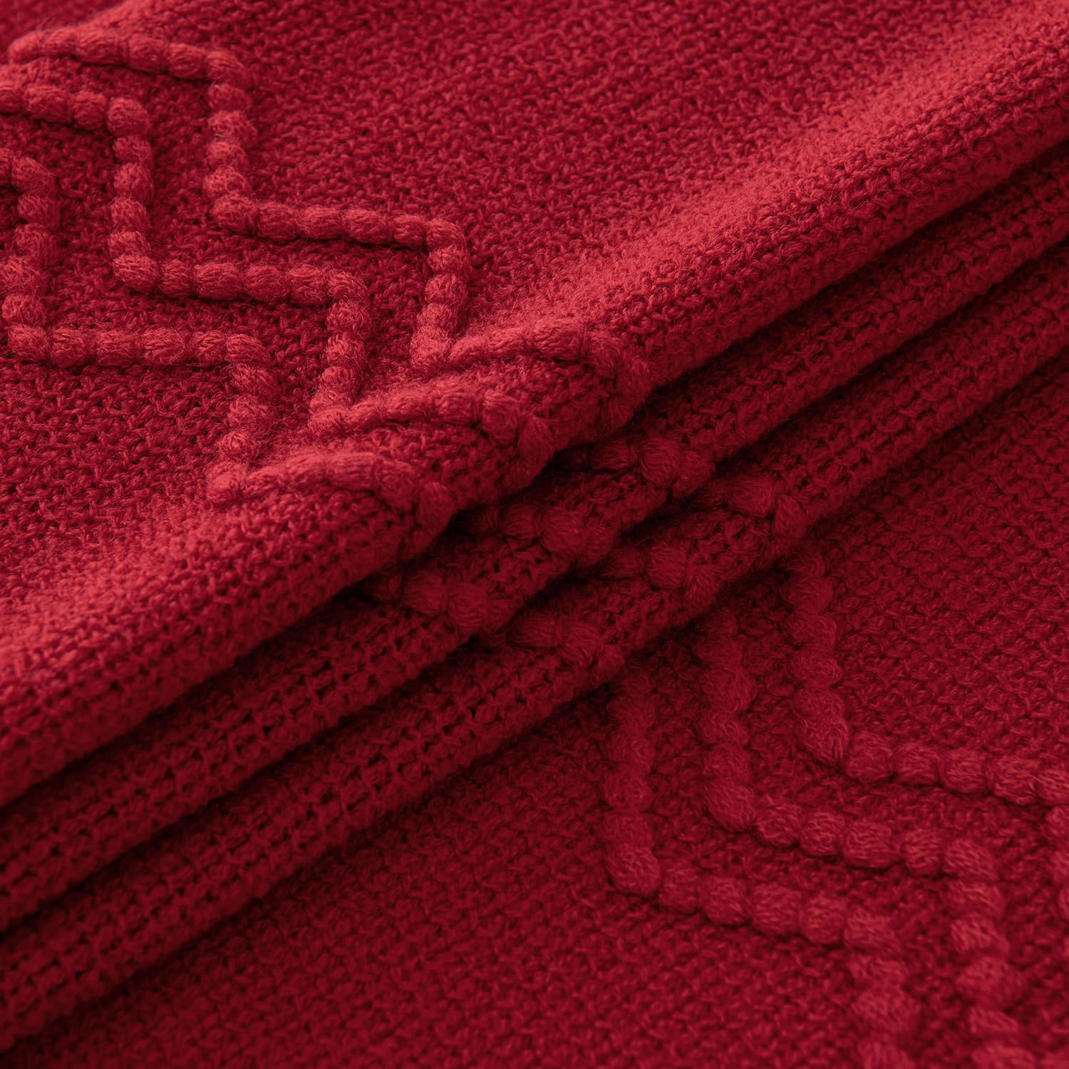 Miulee Christmas Burgundy Red Knitted Throw Blanket For Couch Textured Knit Blanket With Tassels Cozy Woven Boho Bed Blanket For Sofa Bed Chair Acrylic Wave Pattern Decor 60'X80'