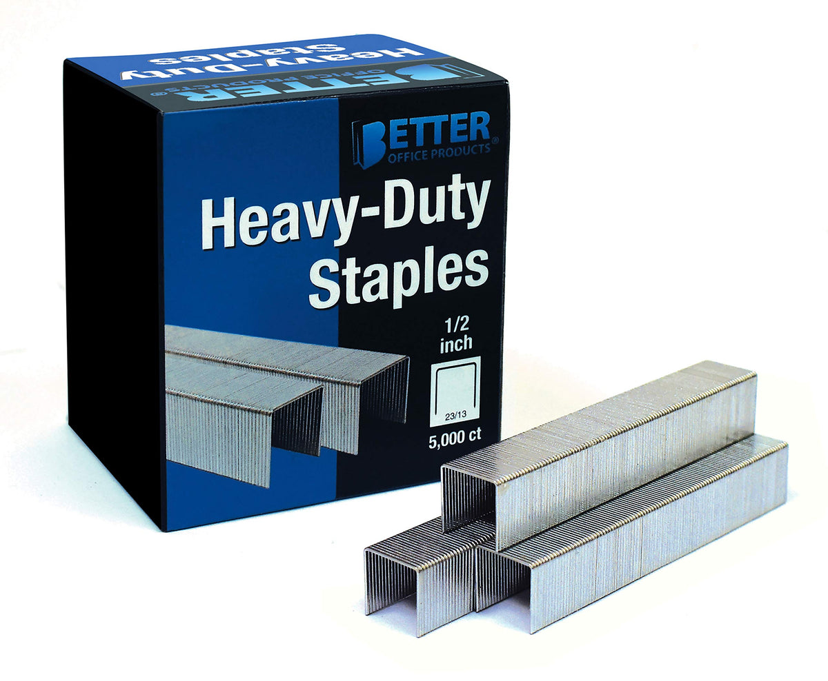 Better Office Products 5,000 Count Heavy Duty Staples, 23/13, 1/2-Inch Staples, 100/Strip, Chisel Point Tips, High Capacity,