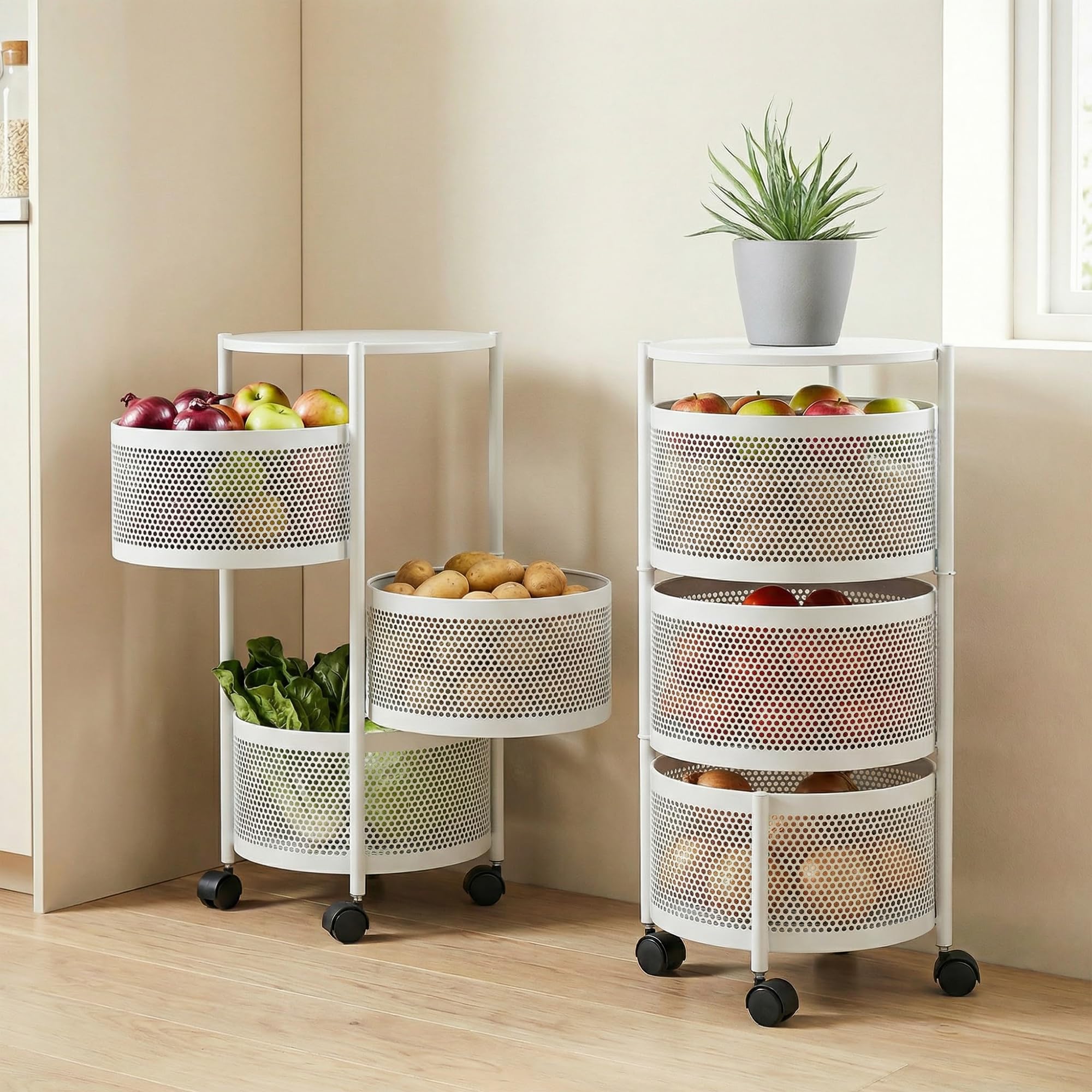 Dailora Metal MultiPurpose Trolley Kitchen Storage Organizer Rack Stand With 360 Wheels | 4 Layer Square Design | Kitchen Acces