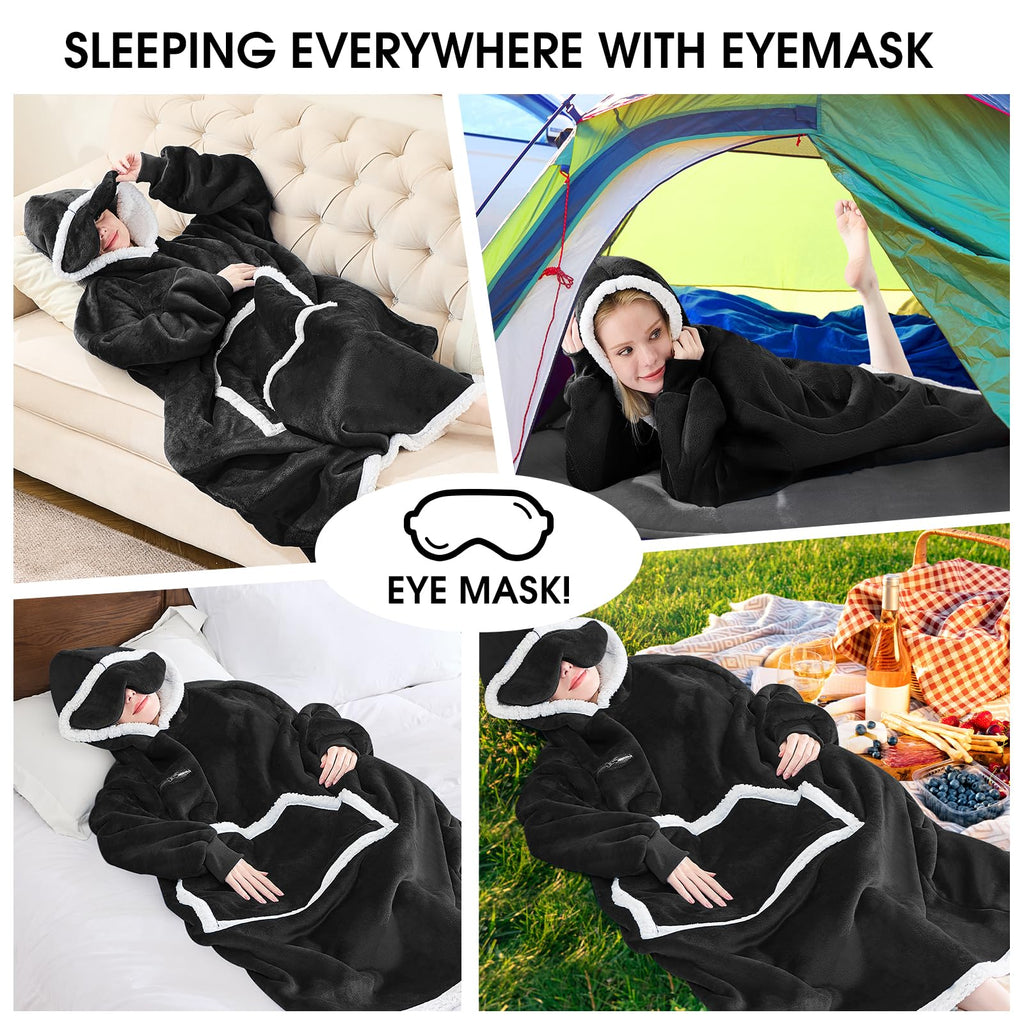 Ifnow Wearable Blanket Hoodie Oversized Sherpa Fleece Hooded Sweatshirt Blanket With Eye Mask Cozy And Giant Blanket Hoodie With