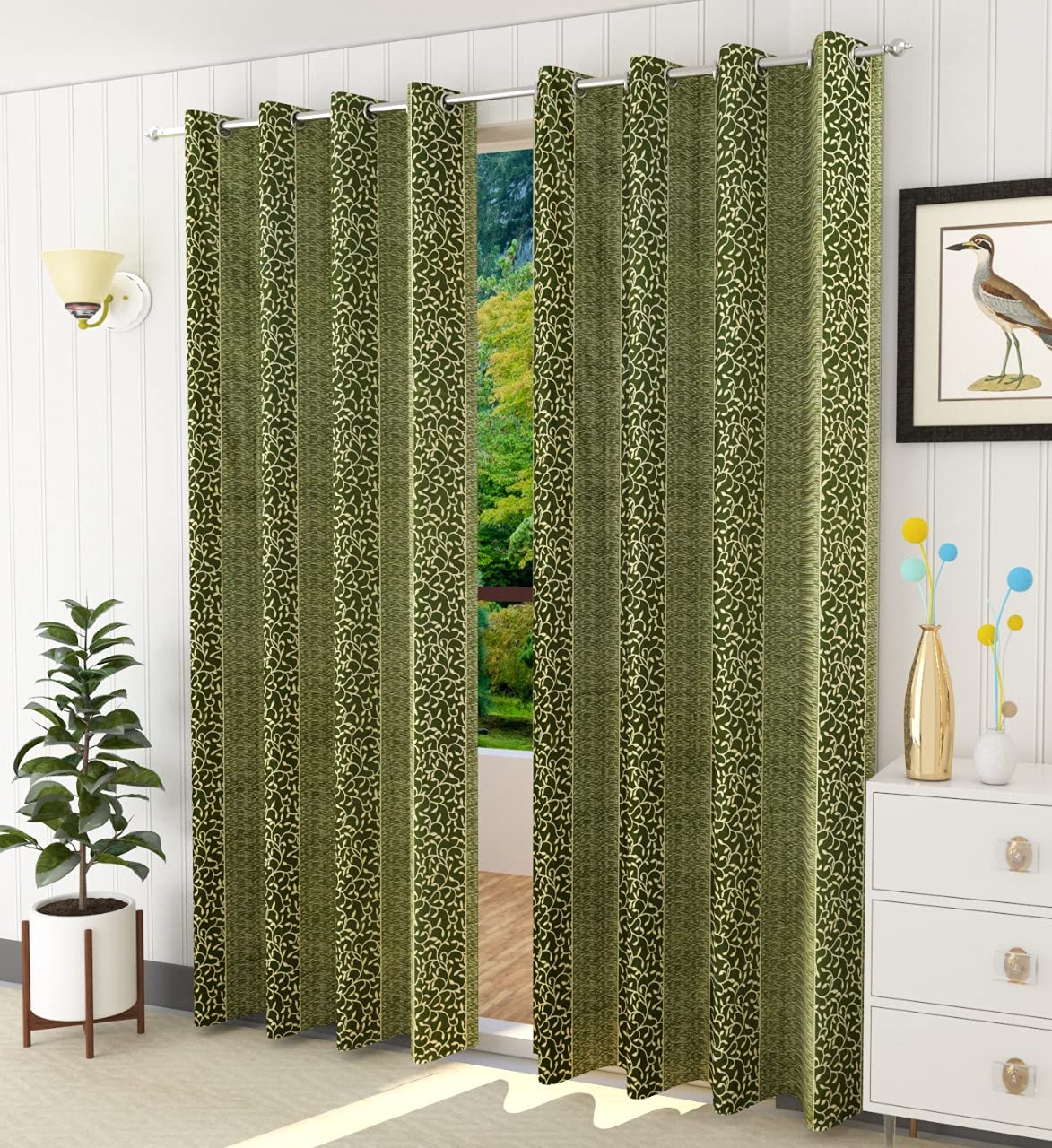 K 2 6 Honey Traders Polyresin Floral Grommet Semi Sheer Curtains Eyelet Curtain (Green, Door7Ft, Grommet Curtainss, Eyelet, Was