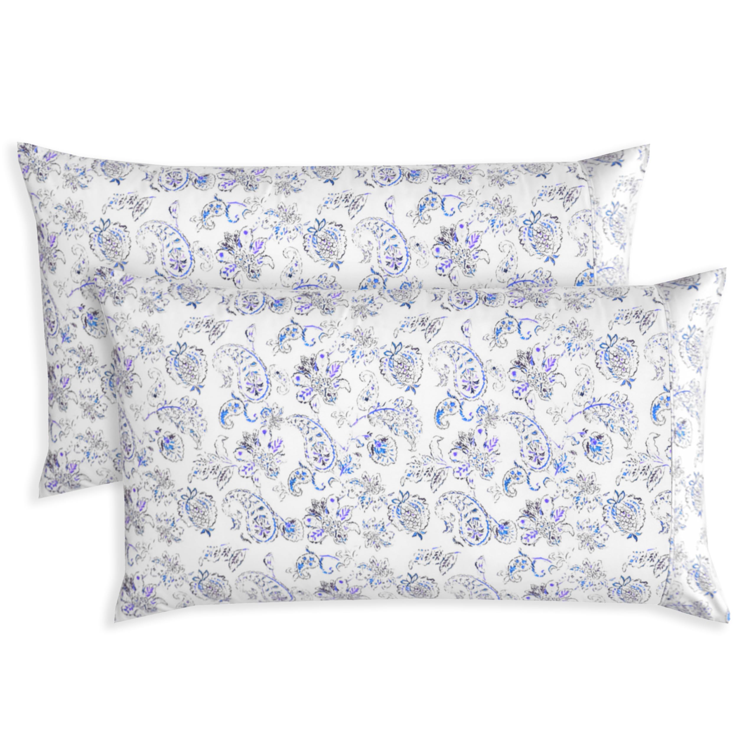 Elegant Comfort Ultra Soft Set Of 2 Floral Print Pillowcases - 1500 Premium Hotel Quality Microfiber, Soft And Smooth Envelope Closure 2-Piece Pillow Covers - King, Paisley Indigo