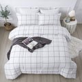 Andency White Grid Comforter Set Twin(66x90Inch), 2 Pieces (1 Plaid Comforter and 1 Pillowcase) White Plaid Comforter Set, Light