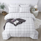 Andency White Grid Comforter Set Twin(66x90Inch), 2 Pieces (1 Plaid Comforter and 1 Pillowcase) White Plaid Comforter Set, Light
