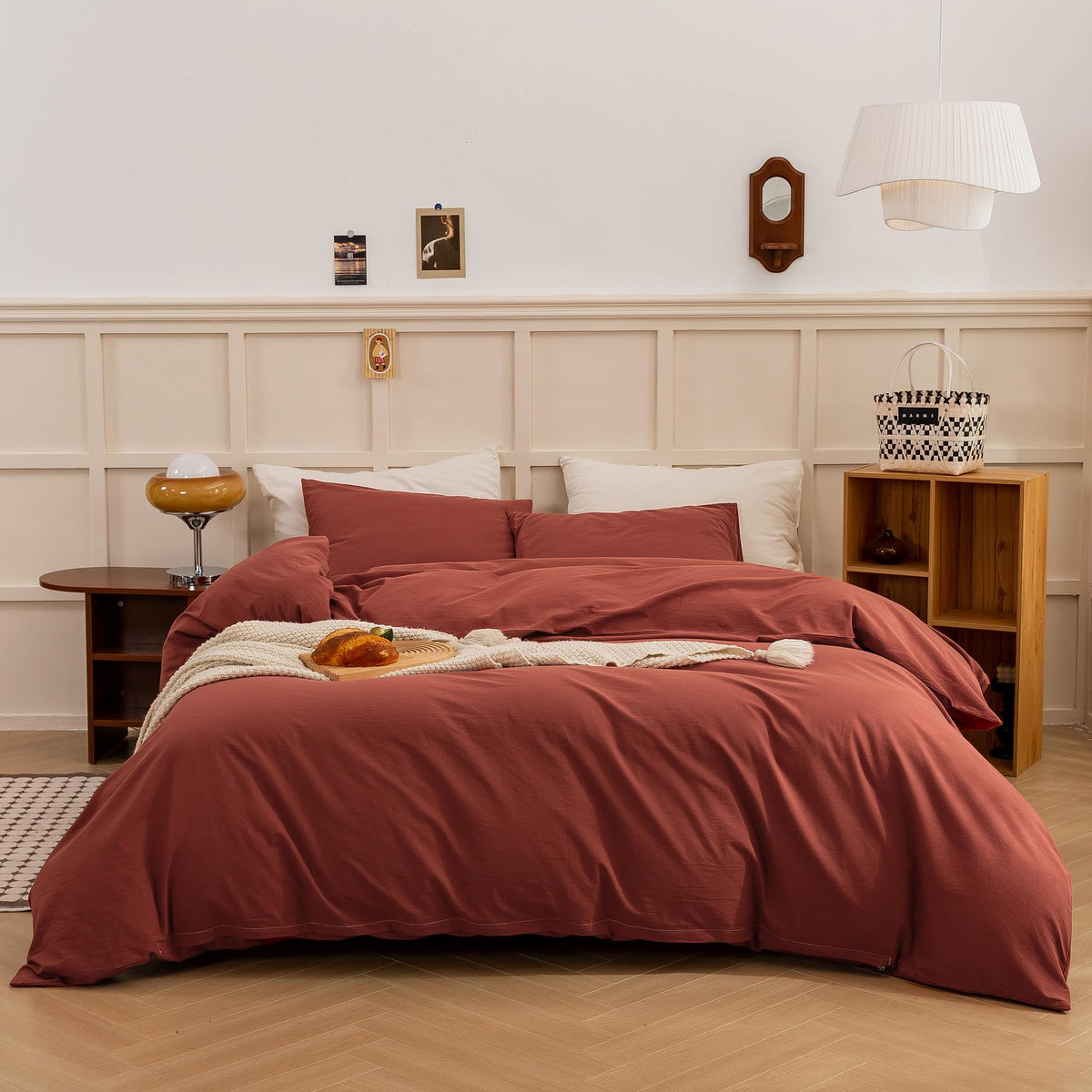 Ecocott Duvet Cover California King Size - Linen Feel Textured Organic Natural 100% Washed Cotton, Soft Breathable 3 Pieces Bedd
