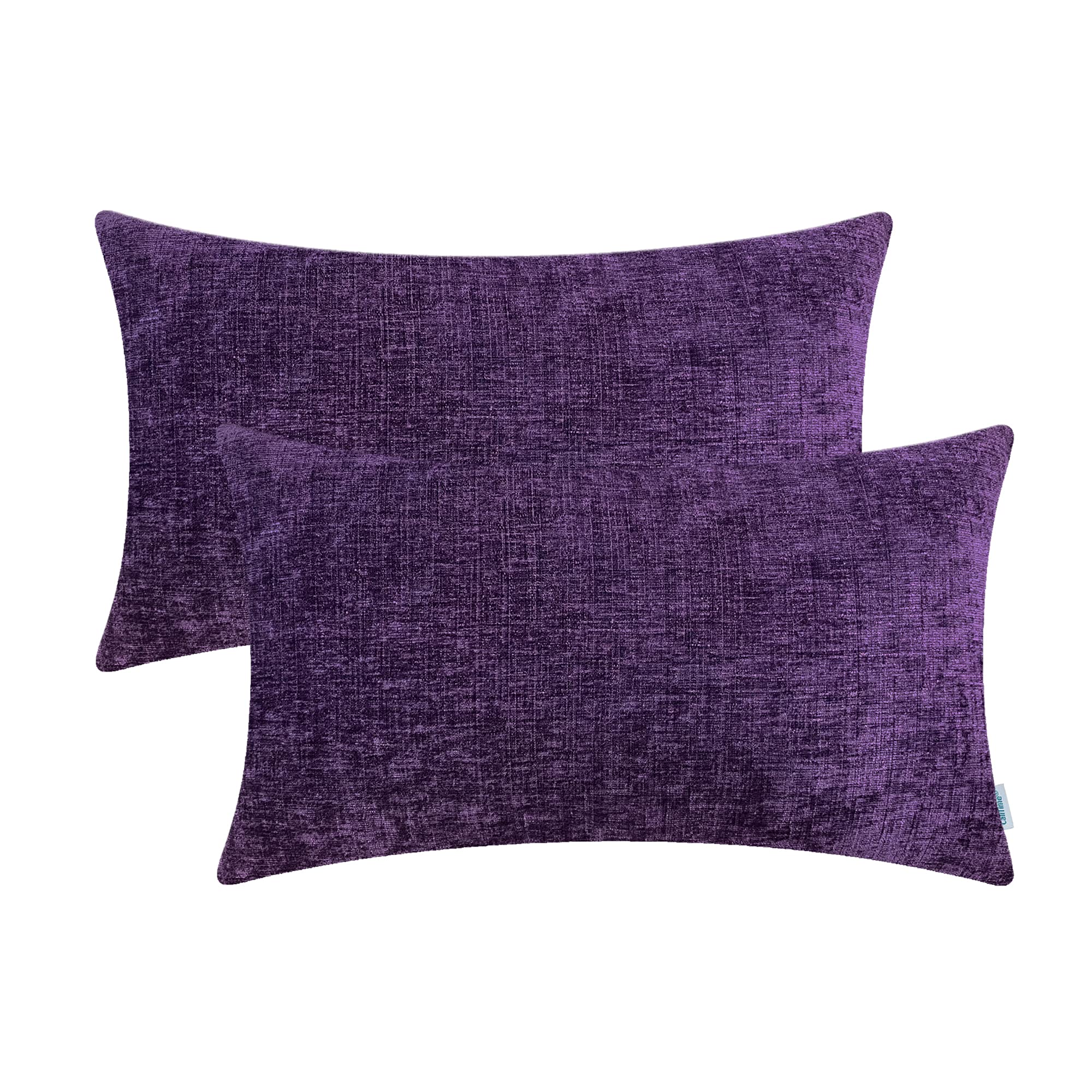 Calitime Pack Of 2 Cozy Pillow Covers Cases For Couch Sofa Home Decoration Solid Dyed Soft Chenille 12 X 20 Inches Plum Purple