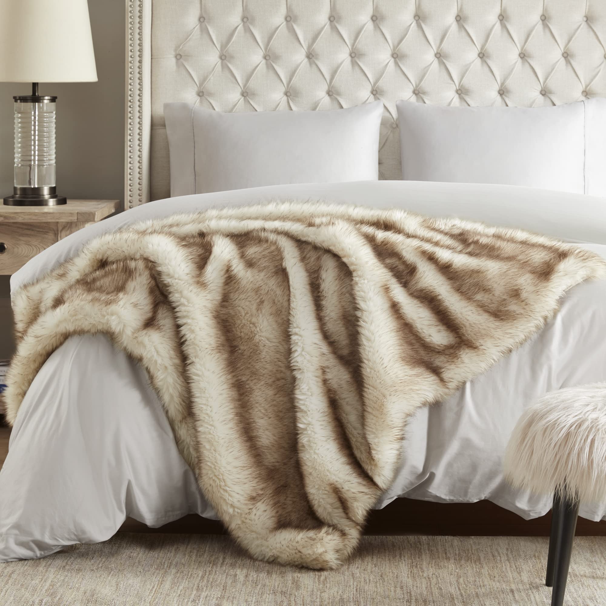 Hyde Lane Faux Fur Throw Blanket - Ultra Long Pile, Luxury Fluffy Fox Golden With Brown Tipped Blankets For Home Decor, Fuzzy Pl
