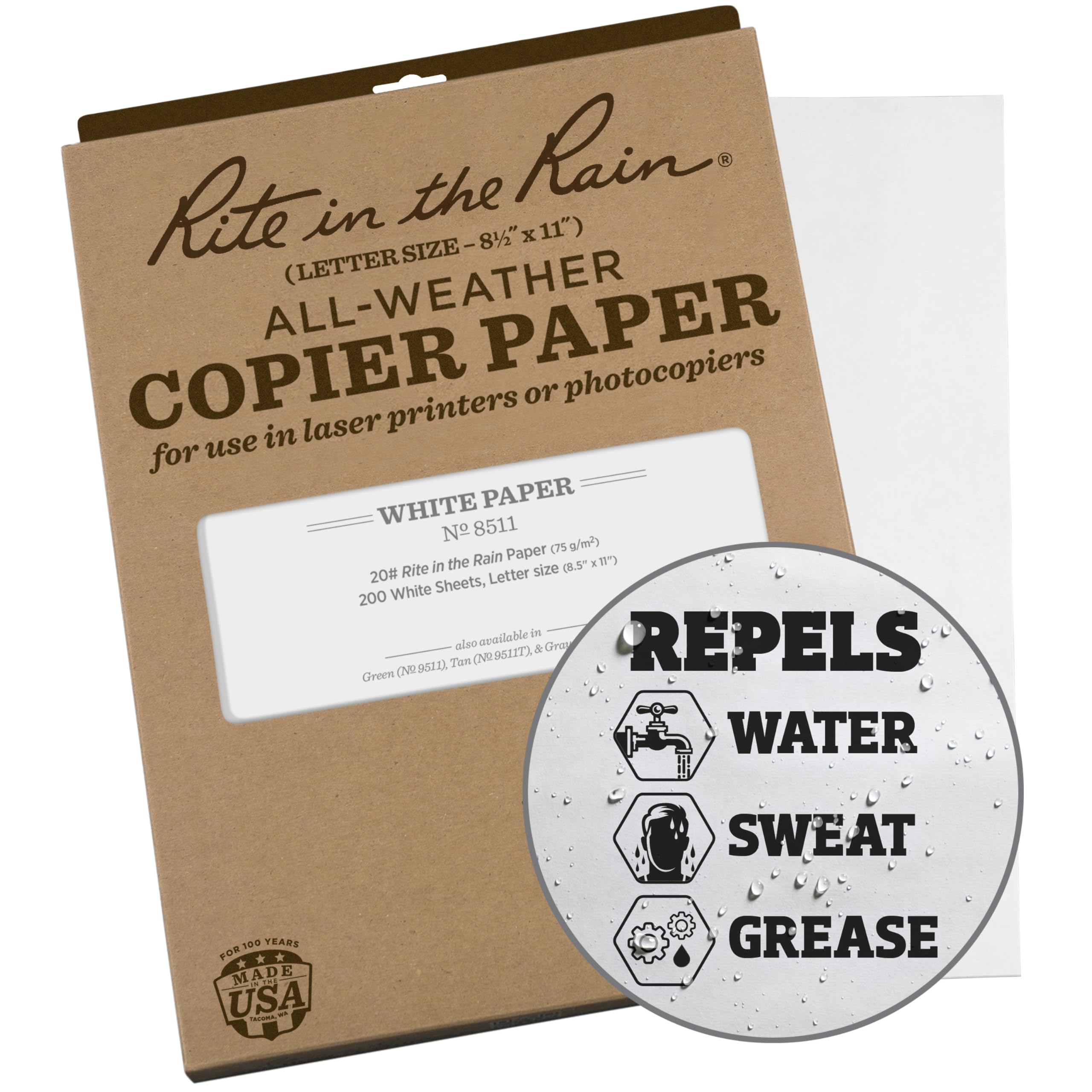 Rite In The Rain Weatherproof Copier Paper, 8.5' X 11', 20# White, 200 Sheet Pack (No. 8511X)