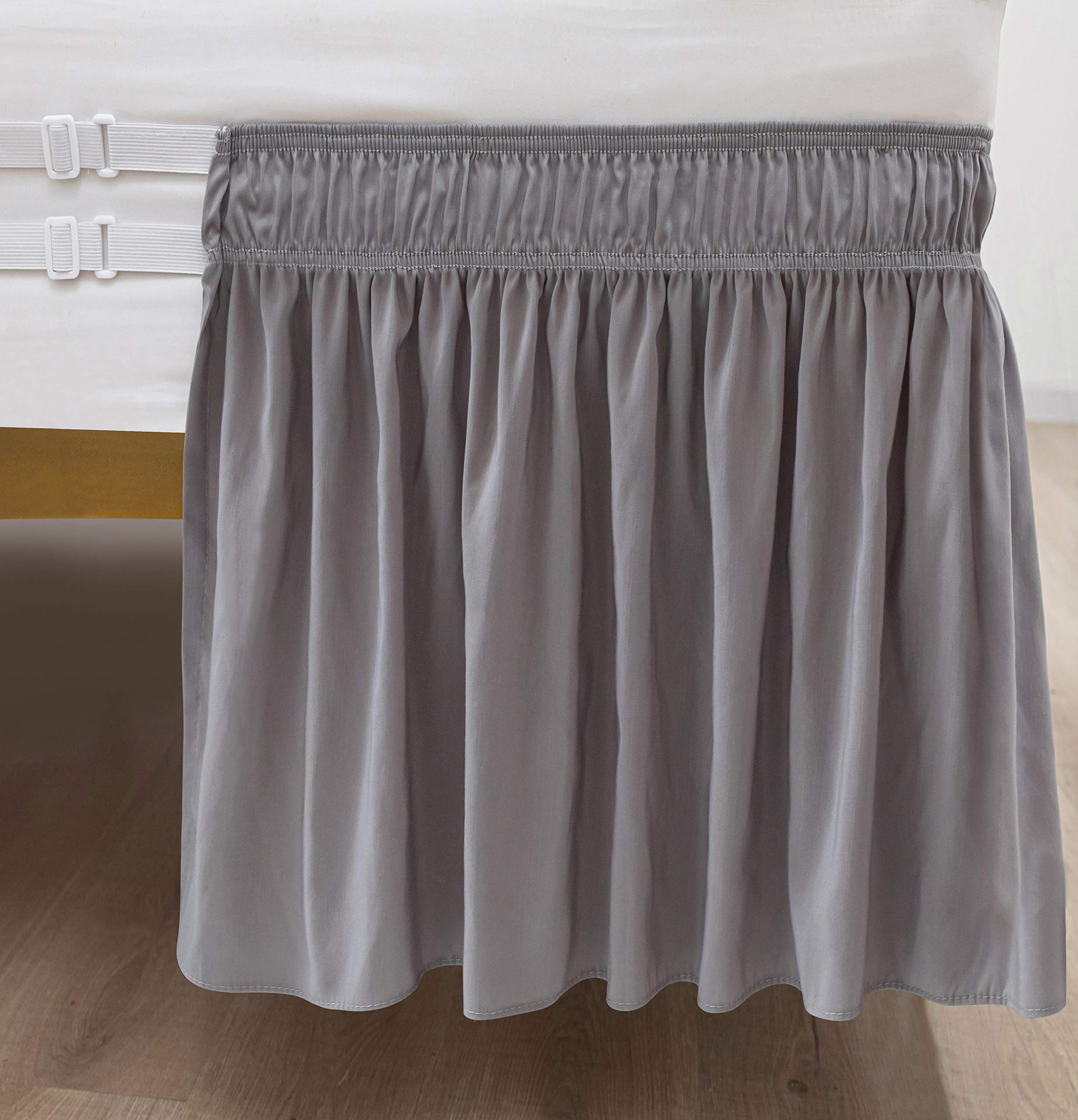 Biscaynebay Wrap Around Bed Skirts With Split Corners For King Beds 15 Inch Drop, Silver Grey Adjustable Elastic Dust Ruffles Ea