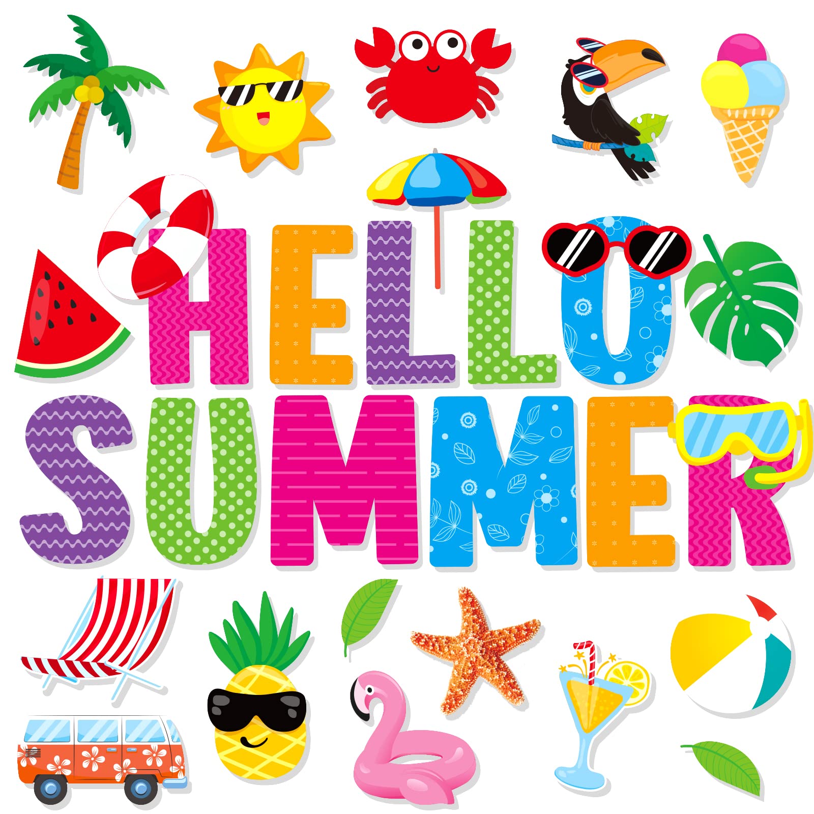 Hello Summer Cutouts 72 Pack Pool Beach Hawaiian Theme Cut Outs Summertime Bulletin Board Decoration Watermelon Spring Summer Tr