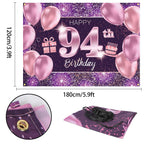 PAKBOOM 94th Birthday Banner Backdrop - Pink Purple Gold 4 x 6ft Polyester