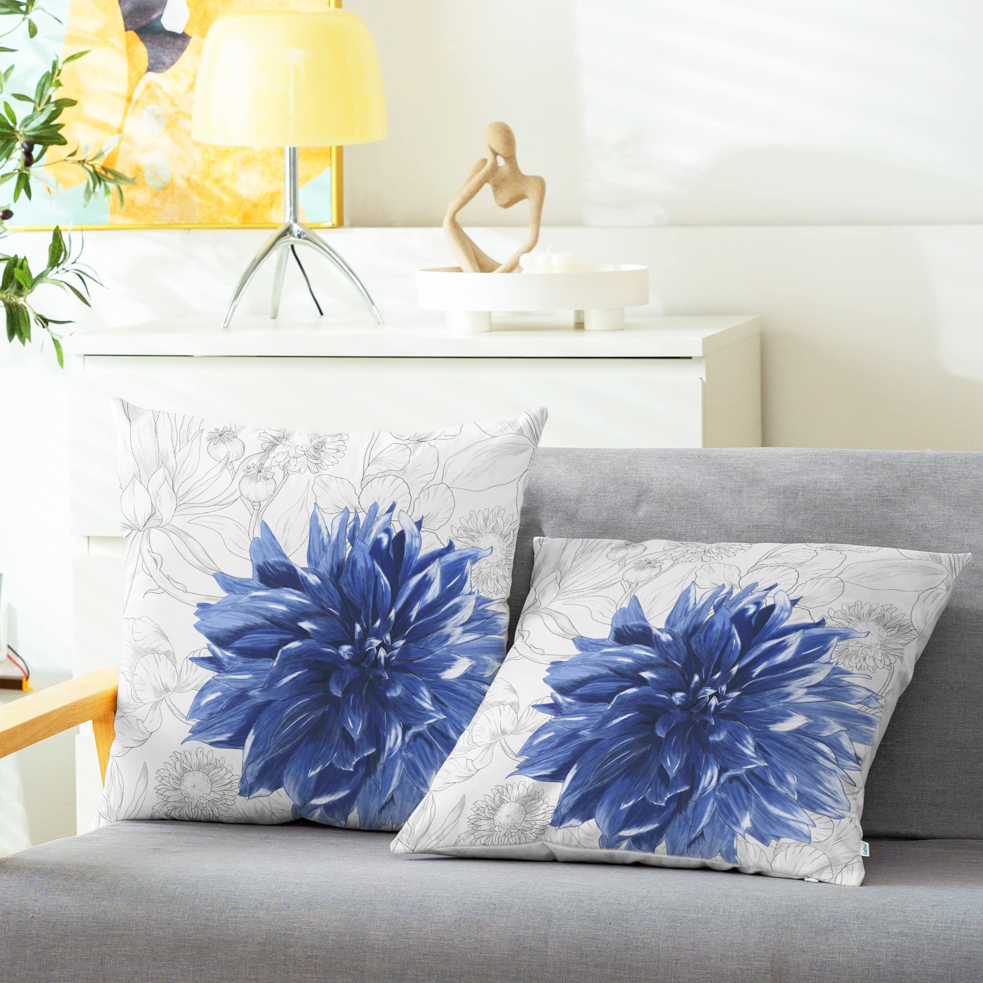 Calitime Throw Pillow Cases Pack Of 2 Cozy Fleece Colorful Dahlia Flower Simple Strokes Flora Background Decorative Cushion Cove