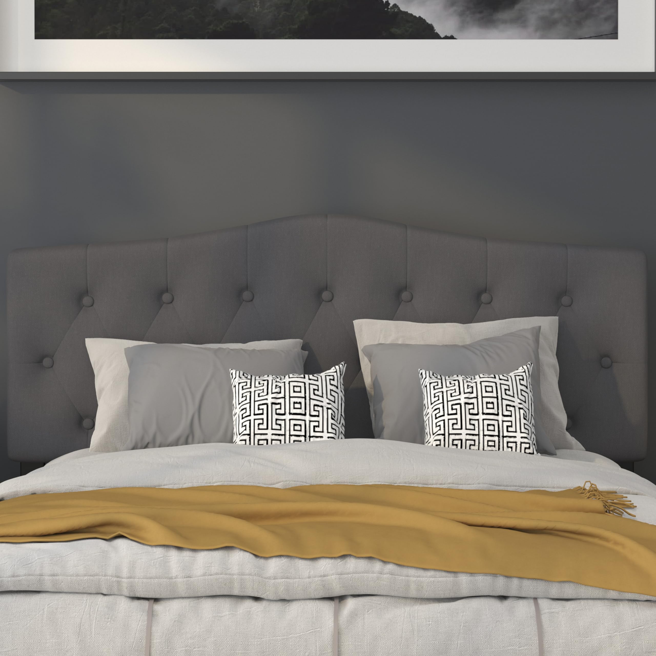 Flash Furniture Cambridge Tufted Upholstered Headboard For Queen Size Bed, Contemporary Fabric Tufted Headboard With Adjustable Height, Dark Gray