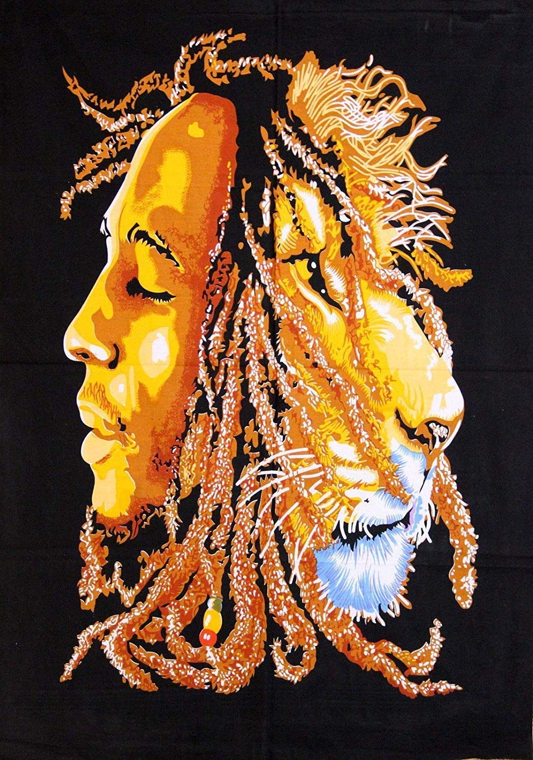 Third Eye Export Decorative Bob Marley Lion Face Black Tapestry Wall Decor/Ethnic Wall Hanging Art/Hippie Wall Art/Boho Poster