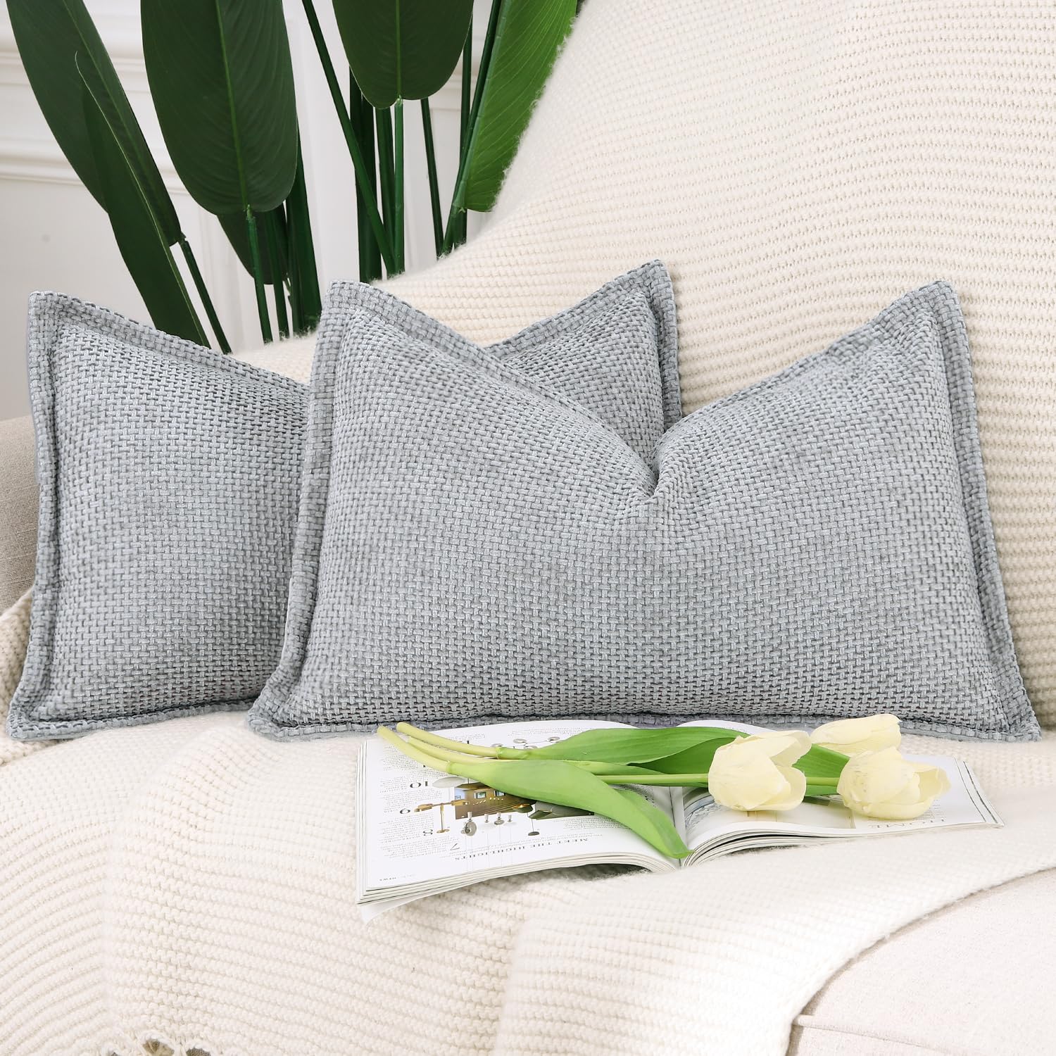 Madizz Chenille Velvet Throw Pillow Covers With Flange Set Of 2 Super Soft Boho Textured Pillow Covers Decorative Throw Pillowca