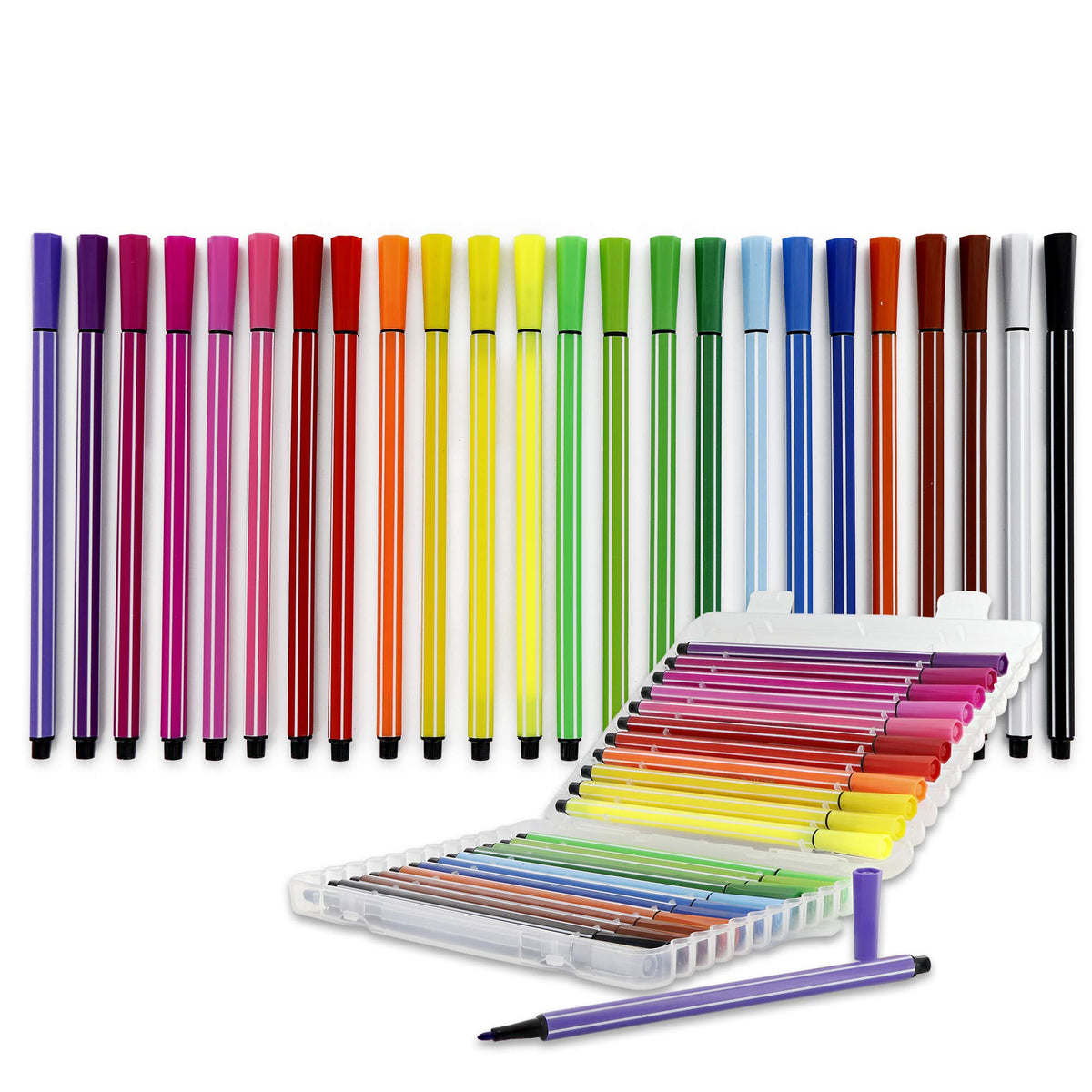 Emraw 24 Color Washable Fiber Tip Pen Water Based Ink Sturdy, Pressure-Resistant Tip Great For Office, School And College - (2 P