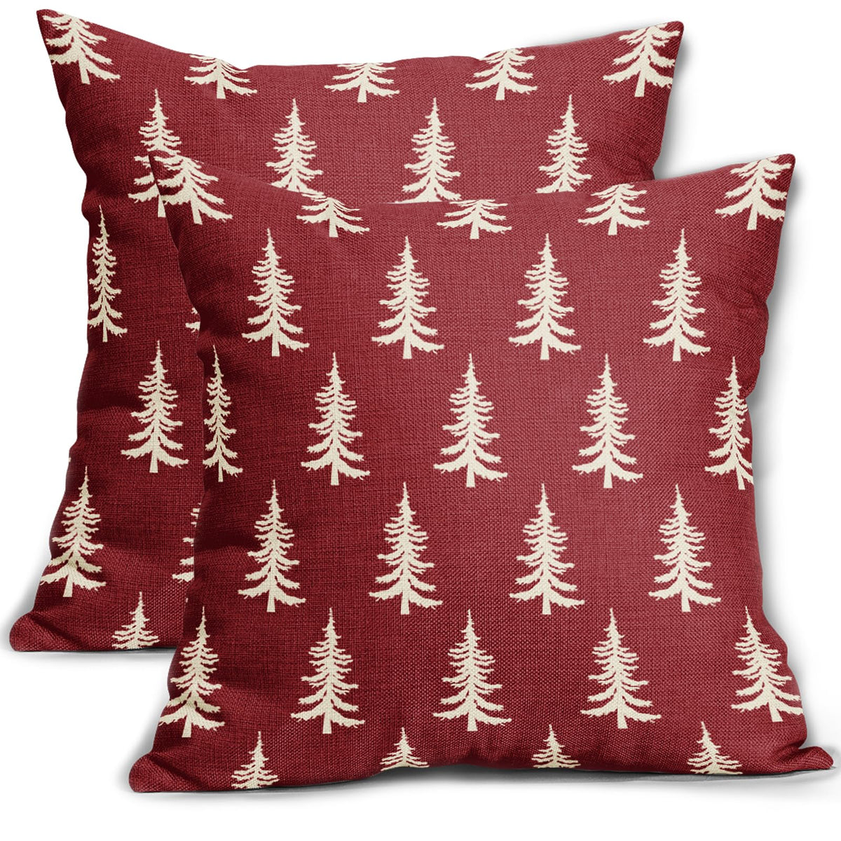 Aytipun Christmas Pillow Covers 18X18 Set Of 2 Dark Red Xmas Tree Rustic Style Winter Print Decorative Outdoor Pillowcases Holid