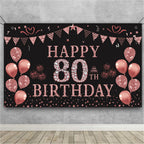 Trgowaul 80th Birthday Decorations for Women Rose Gold Birthday Backdrop Banner 5.9 X 3.6 Fts Happy 80th Birthday Party Suppiles