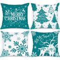 Lanpn White And Teal 18X18 Christmas Pillow Covers Set Of 4, Decorative 18 Inch Winter Snowflake Throw Pillow Case Xmas Cushion