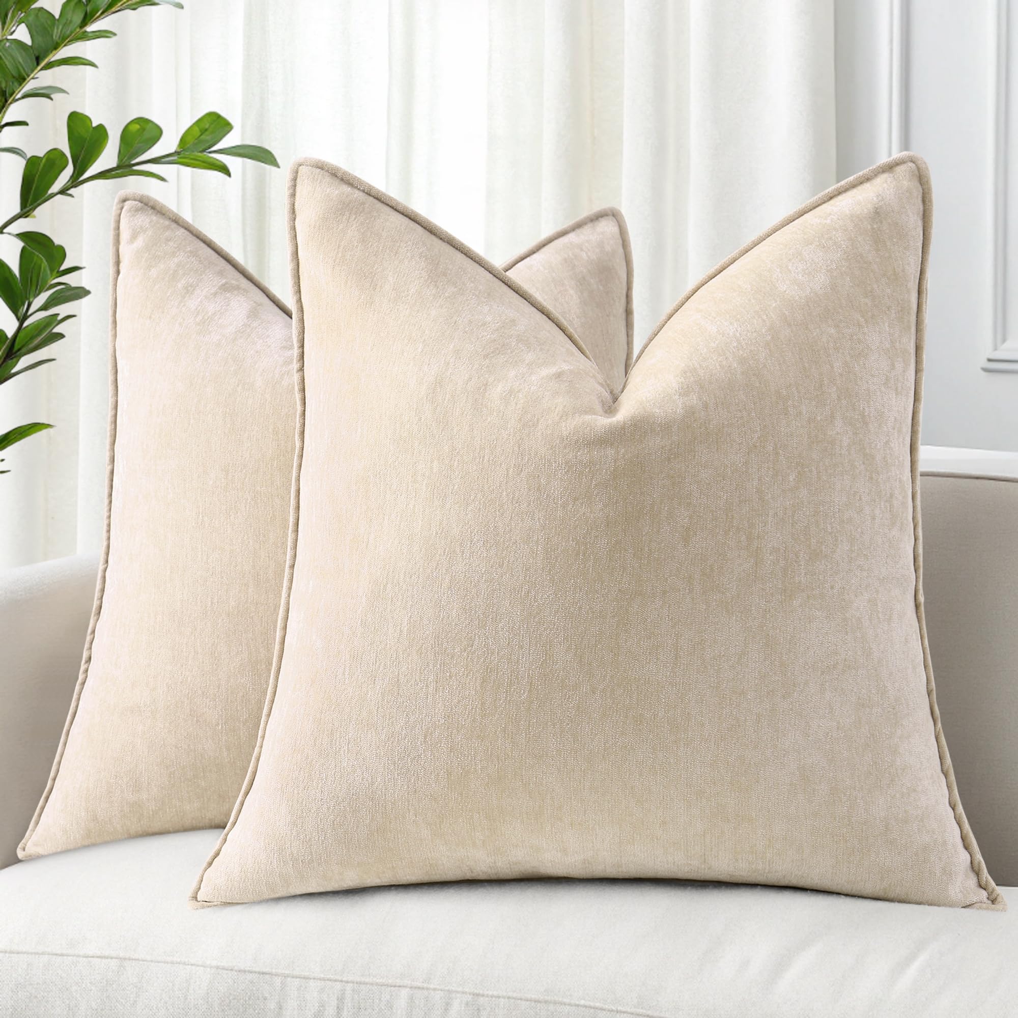Decoruhome Spring Couch Throw Pillow Covers 24X24 Set Of 2, Decorative Soft Chenille Pillow Covers With Elegant Design For Sofa