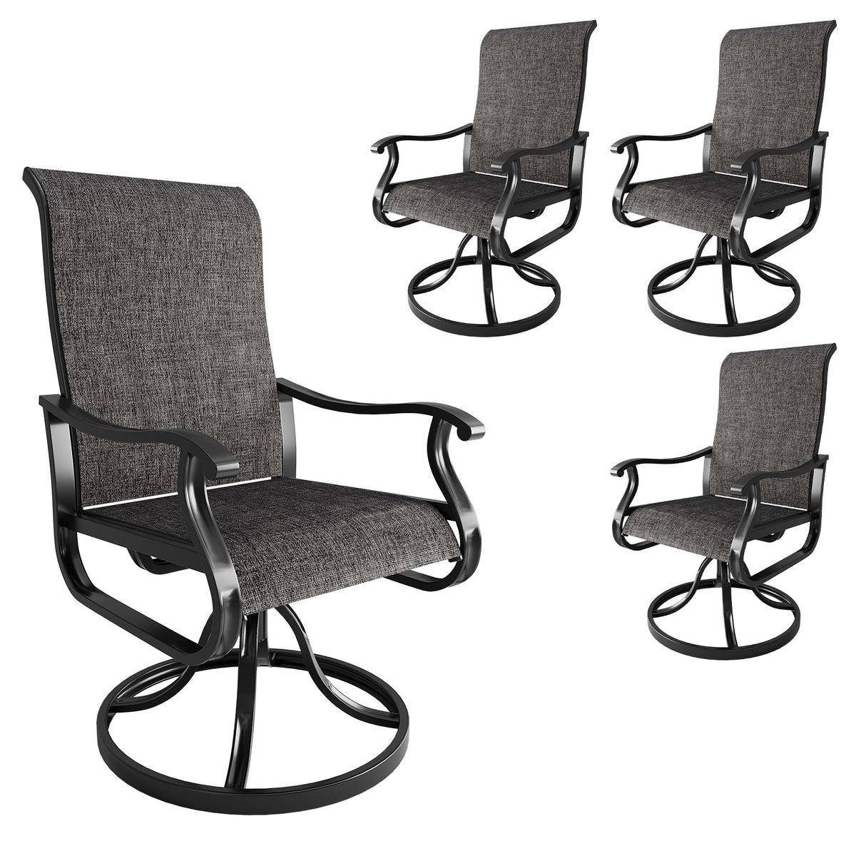 Amopatio Patio Swivel Chairs Set Of 4, Outdoor Swivel Rocker Dining Chairs With All Weather Textilene High Back & Metal Frame, F