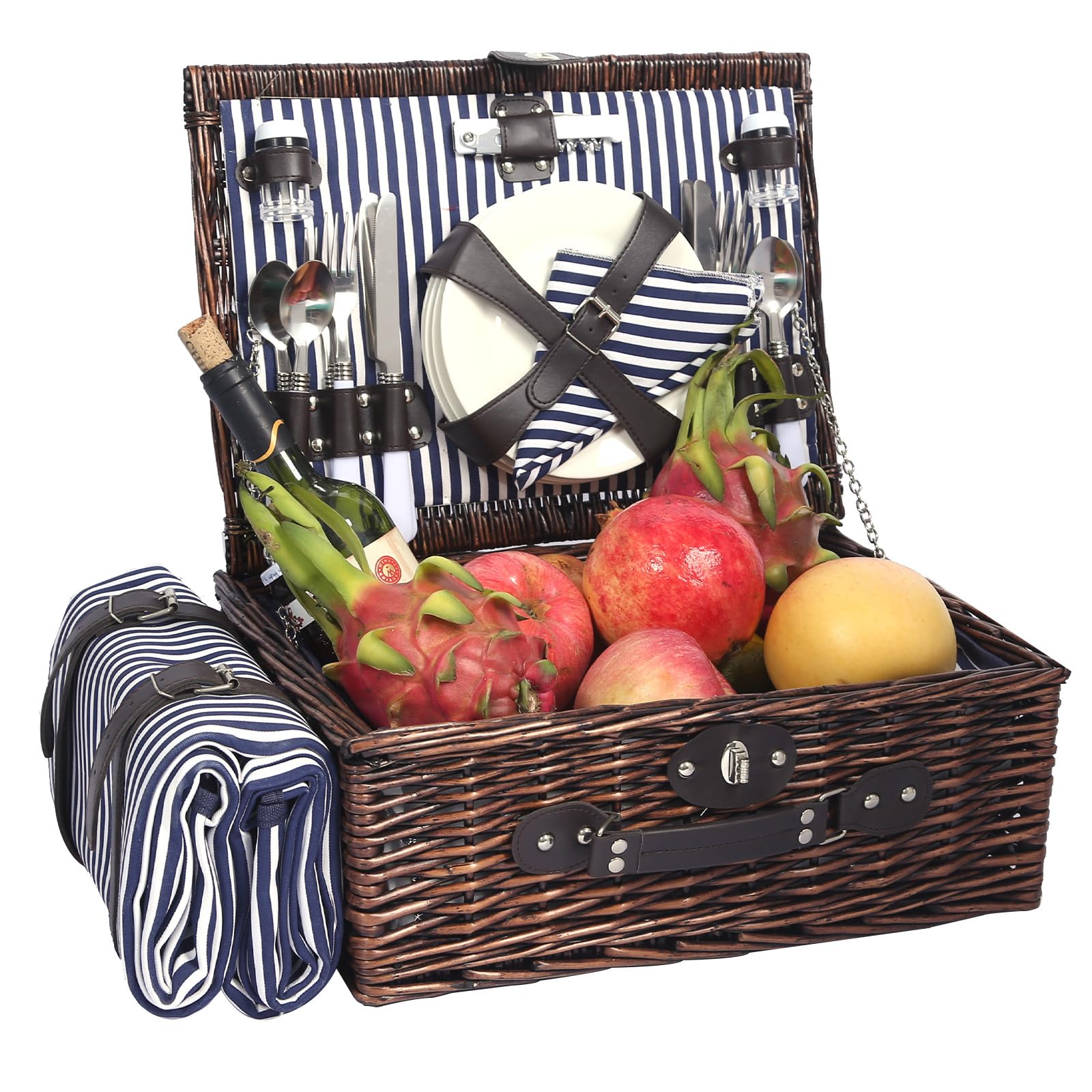 HYBDAMAI Picnic Basket for 4 Persons with Waterproof Picnic Blanket and Insulated Cooler, Large Wicker Picnic Basket for Camping