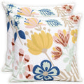 Pilmandu Pack Of 2 Embroidered Decorative Throw Pillow Cover 18X18 Inch Farmhouse Floral Pillowcase For Living Room Sofa Bed (Fl
