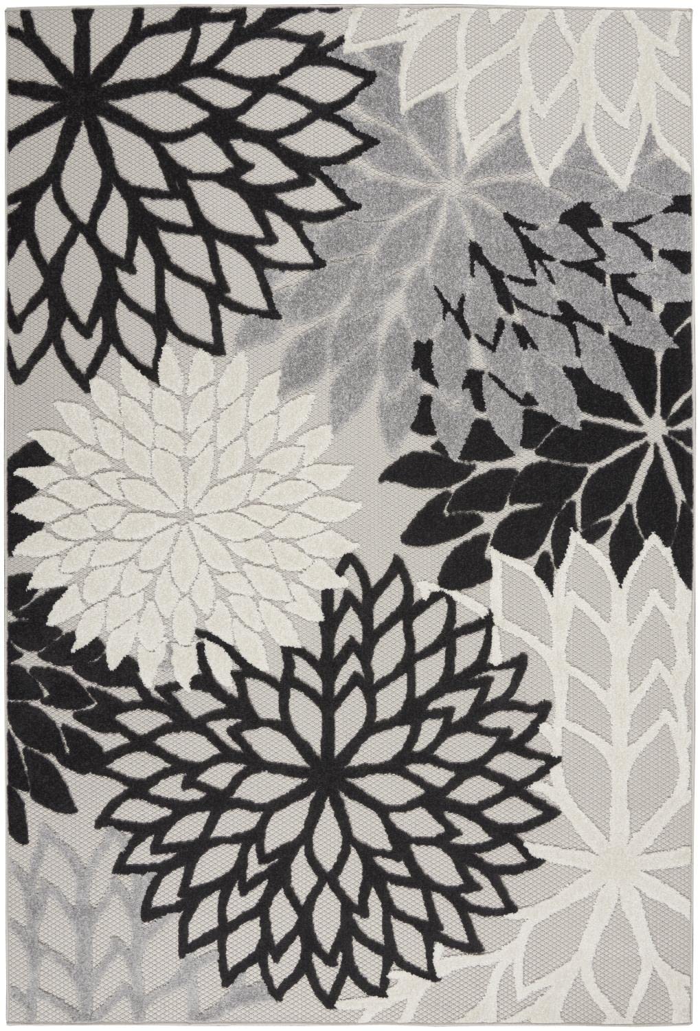 Nourison Aloha Indoor/Outdoor Black White 6' X 9' Area -Rug, Tropical, Botanical, Easy -Cleaning, Non Shedding, Bed Room, Living Room, Dining Room, Deck, Backyard, Patio (6X9)