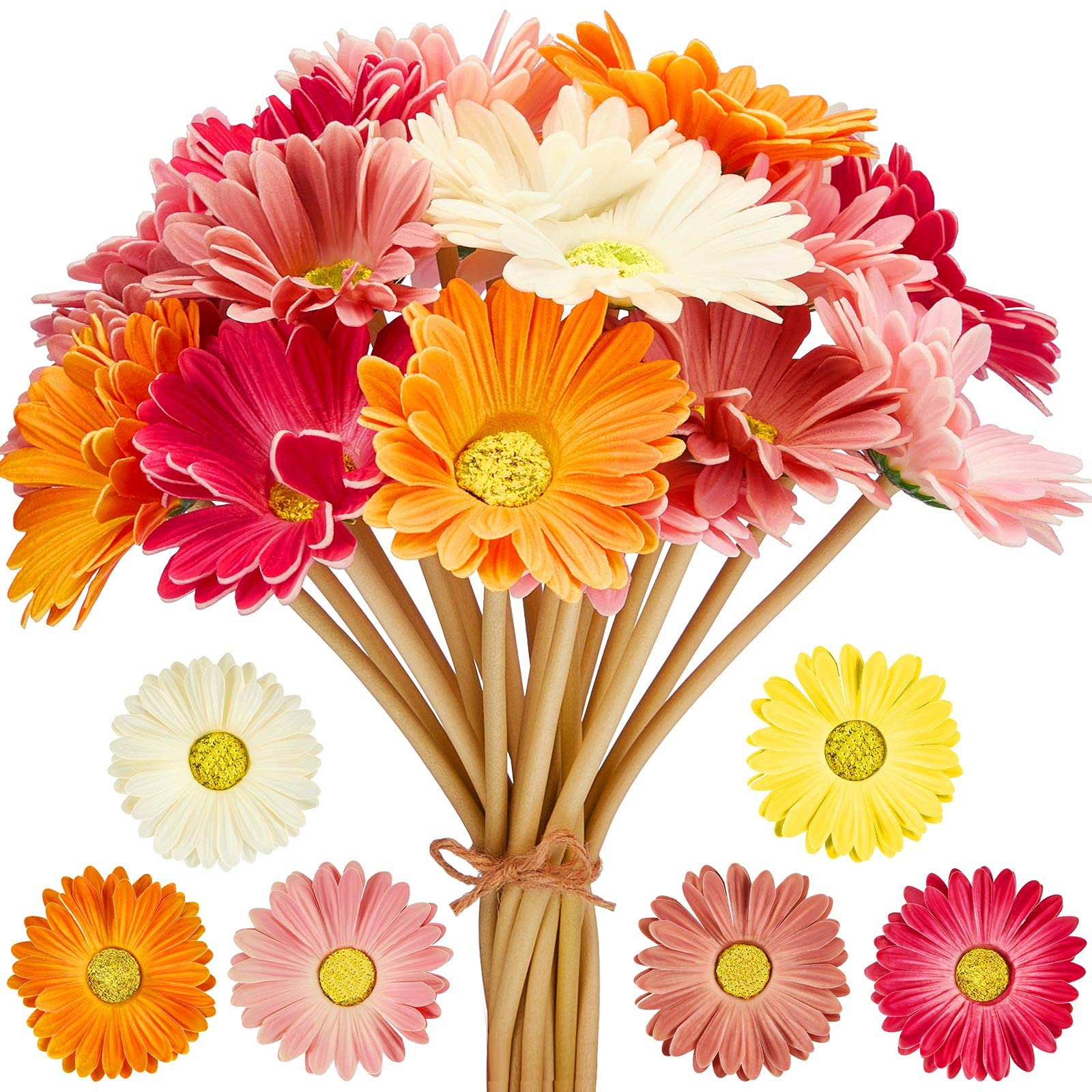 WILLBOND Artificial Gerbera Daisies Flowers Fake Daisy Faux Flowers Bouquet 15 Inch for Wedding Bridal Bouquet Party Home Kitche