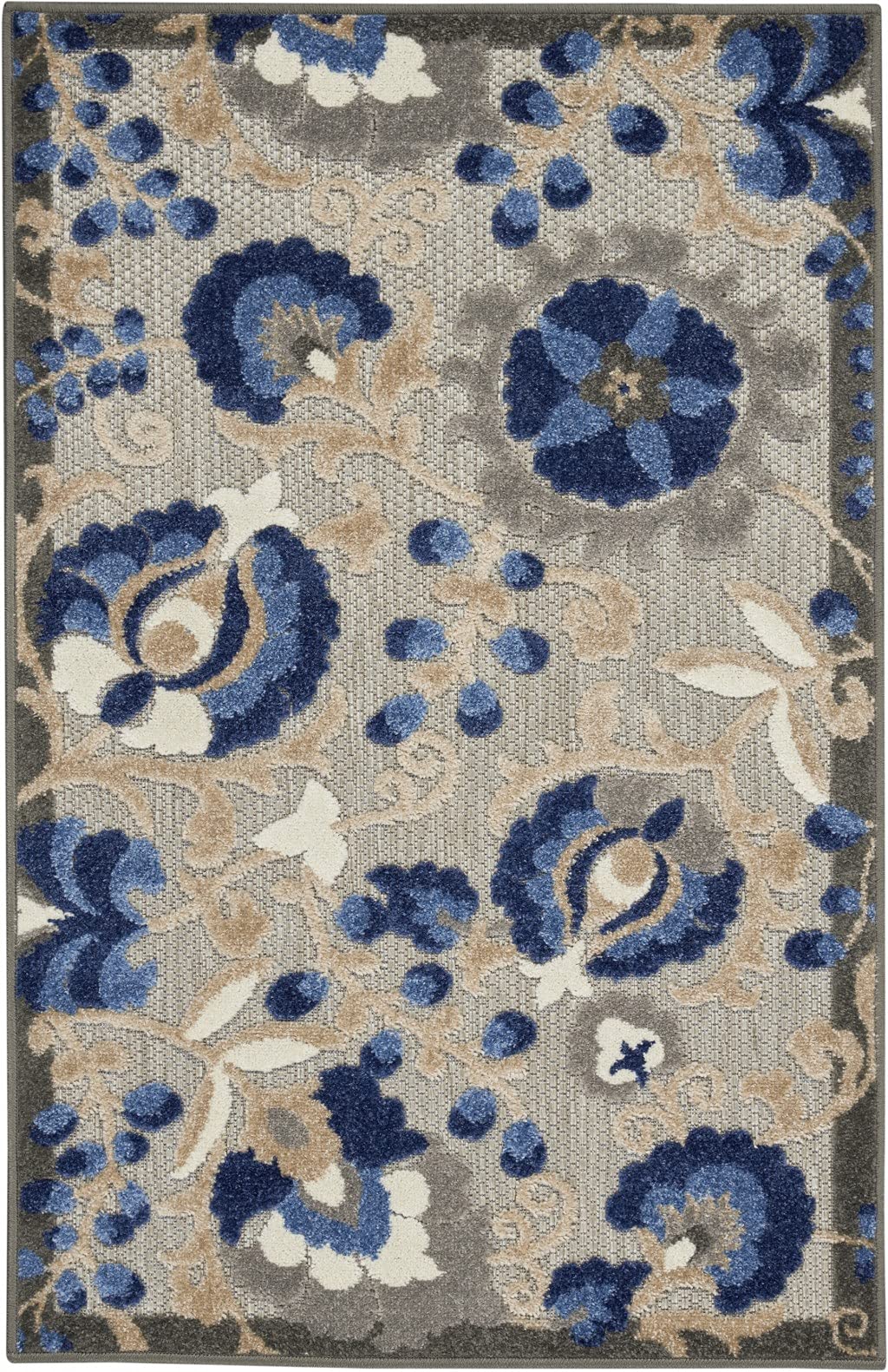 HomeRoots Natural/Blue 100% Polypropylene 3’ x 4’ Natural and Blue Indoor Outdoor Area Rug