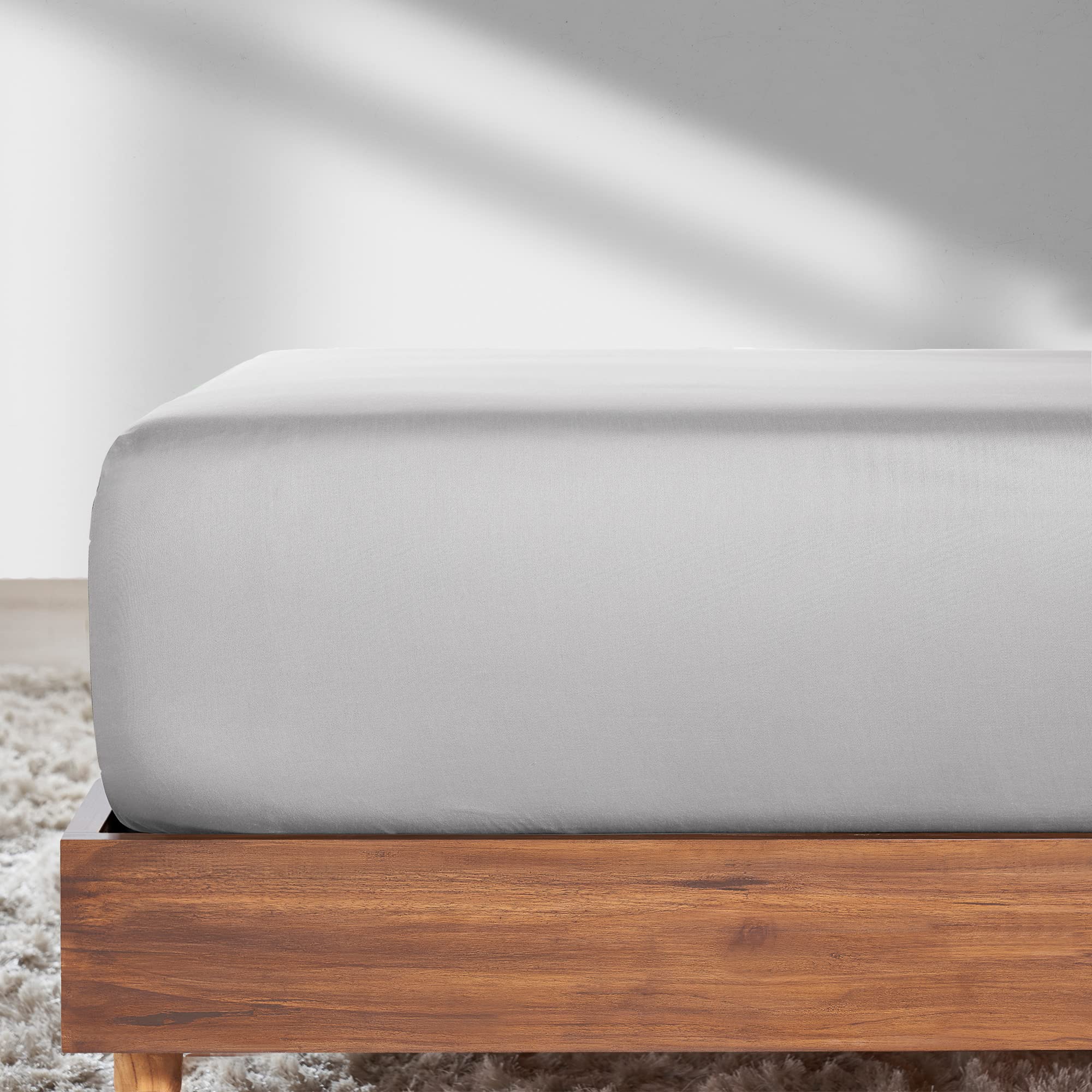 California Design Den King Fitted Sheet Deep Pocket, Soft 100% Cotton Sateen, Durable All-Around Elastic, Head/Foot Side Indicators, Fitted Sheet Only (Light Grey)