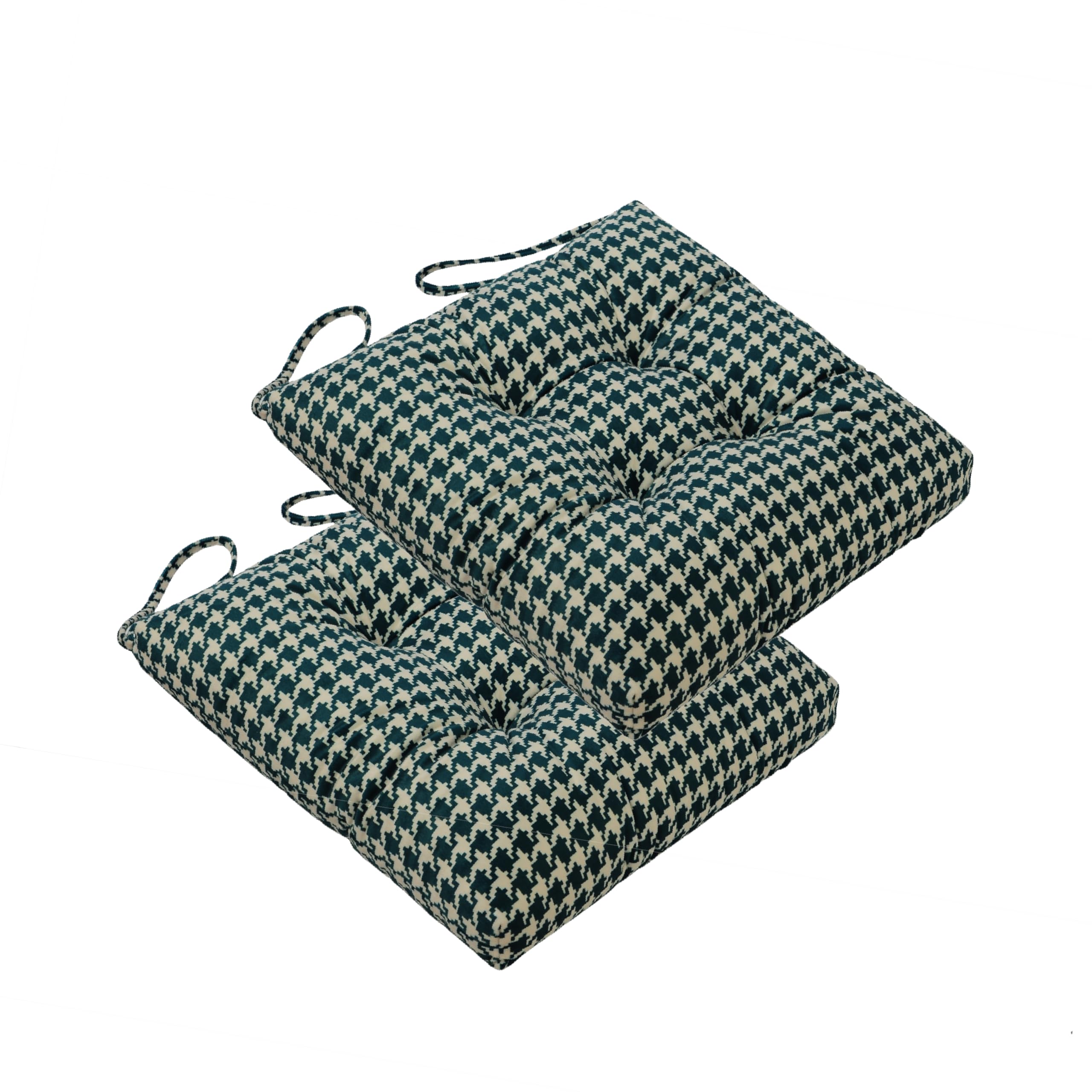 Makimoo 2-Pack Outdoor/Indoor Wicker Patio Seat Cushion Pad With Ties - Dining Chair Cushion, 17' X 17' (Green Houndstooth)