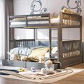 Merax Wood Bunk Bed With Drawers,Convertible Wood Bunk Bed With Ladders And Two Storage Drawers,Solid Wood Detachable Bunk Bed Frame With Ladders,Full Over Full,Grey