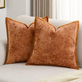 Futei Rust Chenille Throw Pillow Covers 22X22 Inch Set Of 2,Soft Velvet Cushion Case,Home Decor For Couch Bed Living Room