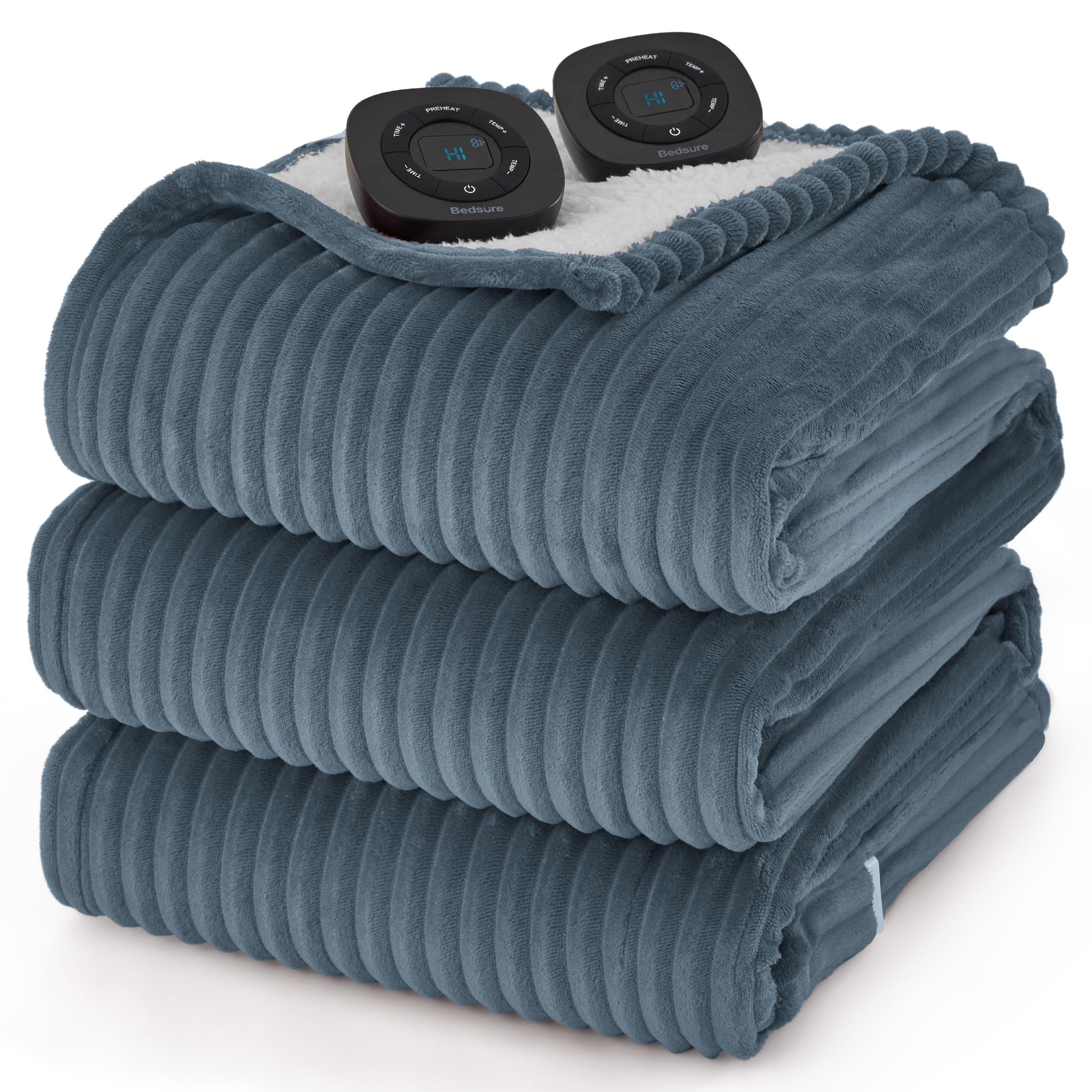 Bedsure Electric Blanket Queen Size - Soft Ribbed Flannel Heated Blanket With Dual Control, Heating Blanket With 10 Heat Setting