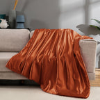 Vonty Satin Throw Blanket Burnt Orange Satin Blankets 90X90 Inches(With Small Flowers), Cooling & Silky Throw Blanket Wrinkle-Fr
