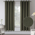 Olive Green Absolutely Blackout Faux Linen Textured Curtain Draperies For Bedroom - Energy Saving Thermal Insulated Anti-Rust Gr