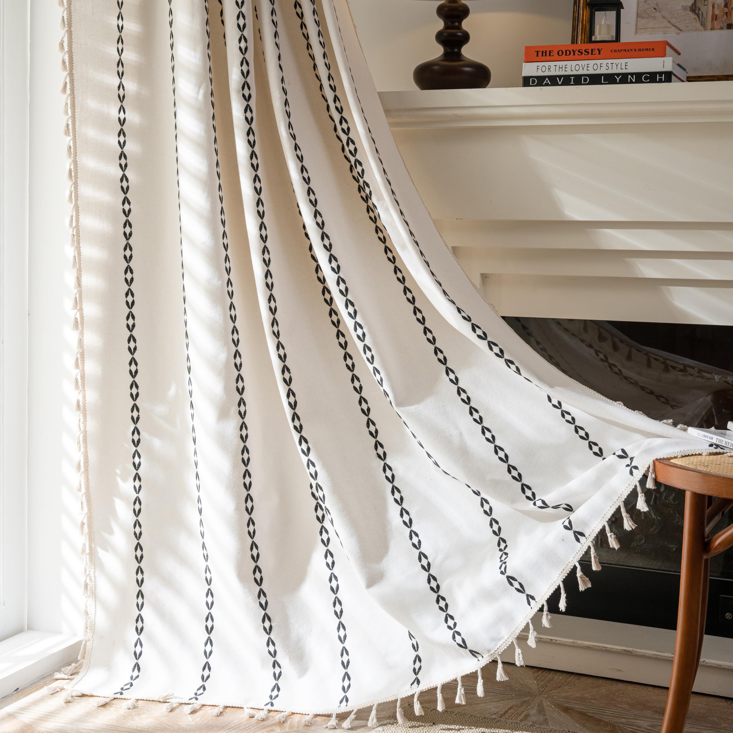 Sutuo Home Boho Curtains 108 Inches Long, Bohemian Drape for Bedroom Living Room, Privacy Country Semi Blackout Farmhouse for Ha