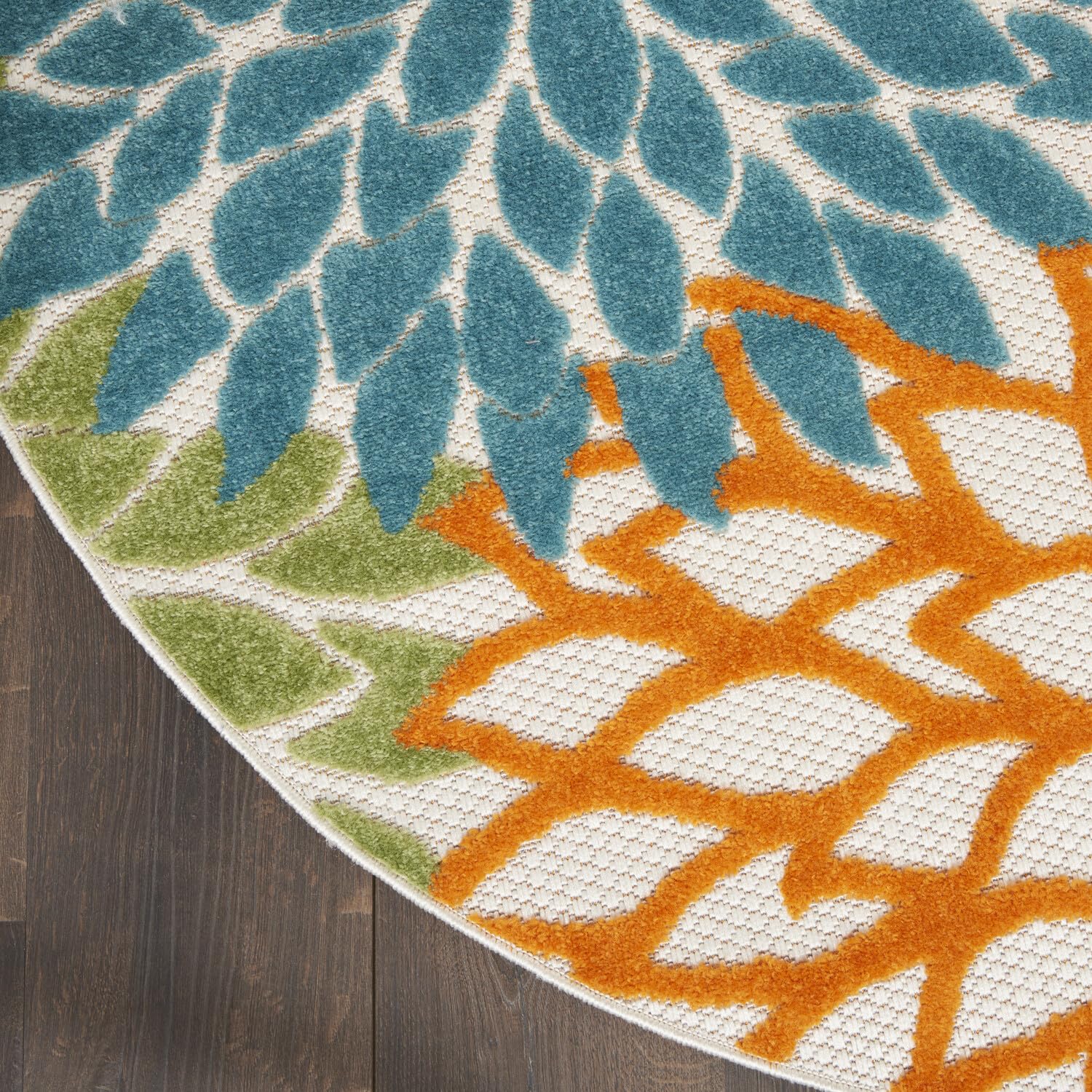 Nourison Aloha Indoor/Outdoor Floral Turquoise Multicolor 4' X Round Area Rug, (4' Round)