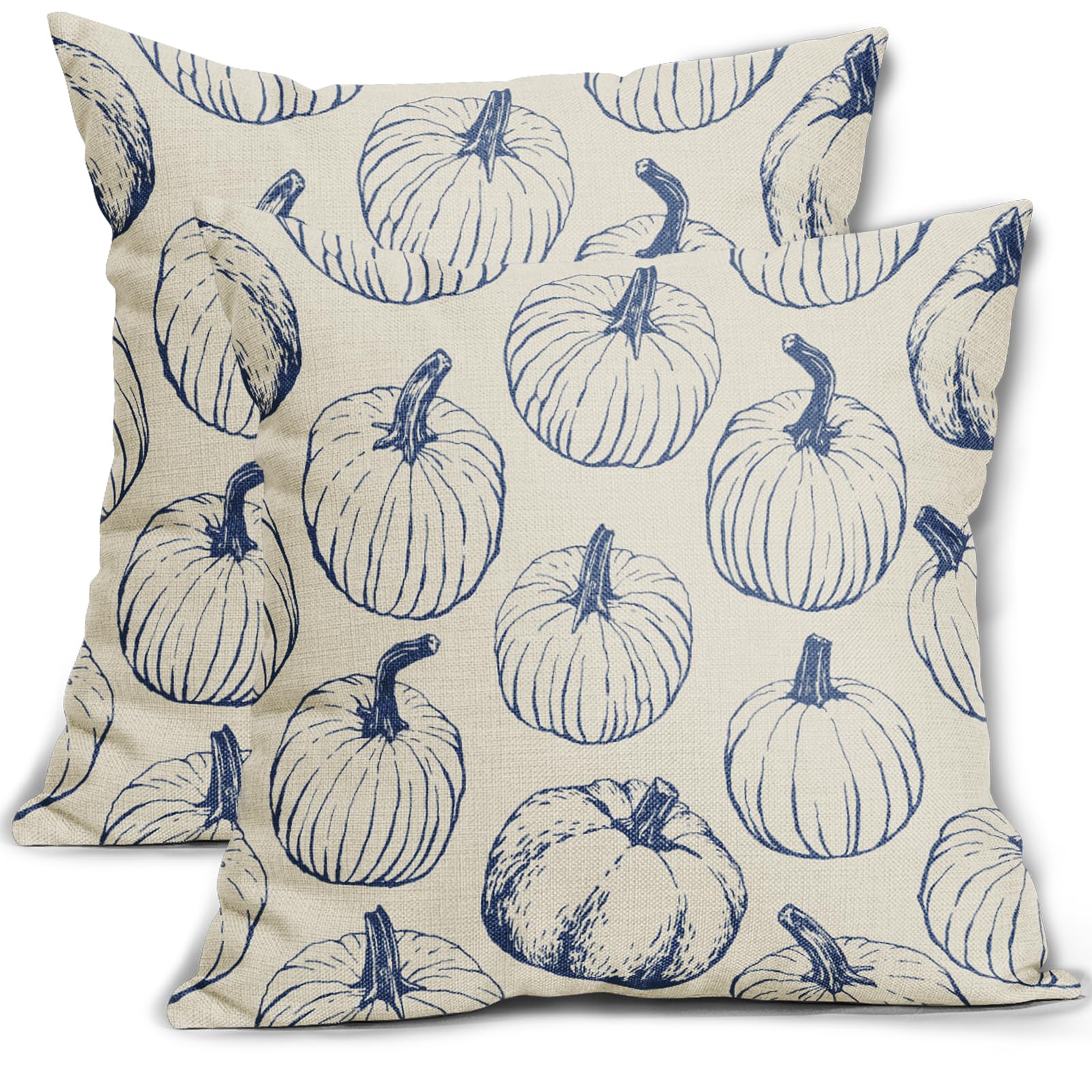 Aytipun Blue Pumpkin Fall Pillow Covers 18X18 Set Of 2 Autumn Themed Thanksgiving Harvest Print Decorative Throw Pillows Outdoor