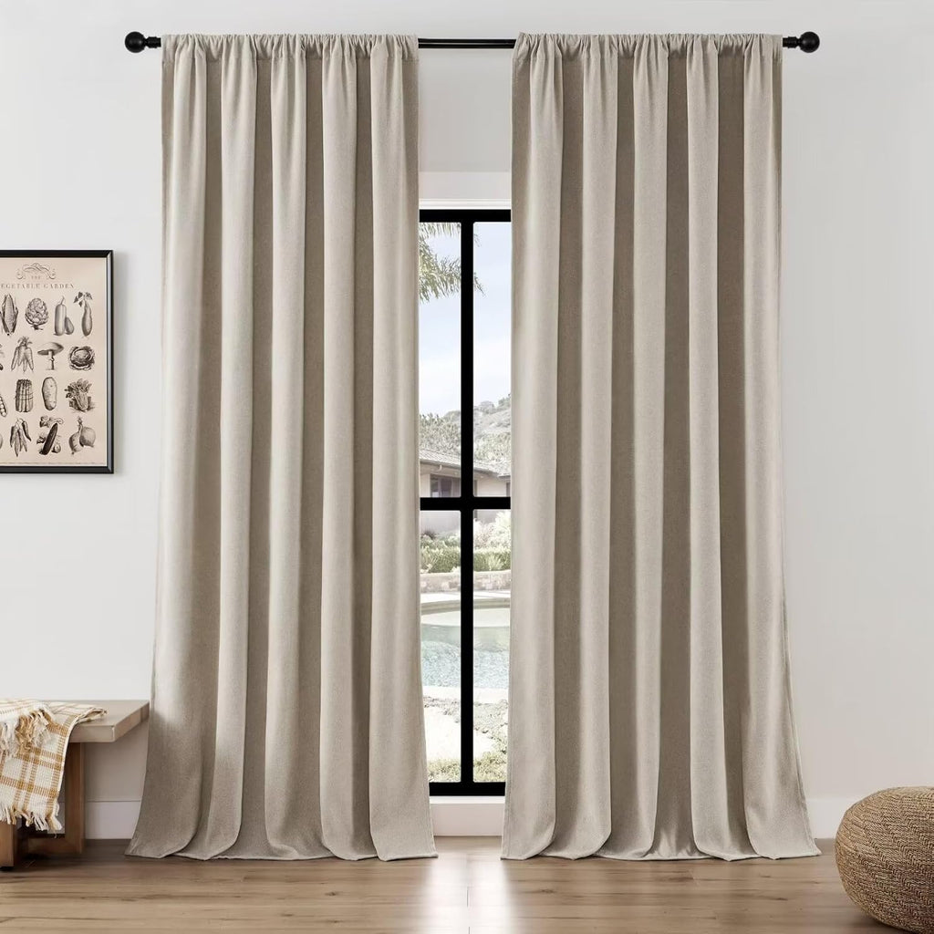 Joydeco Light Filtering Curtains 72 Inch Length For Bedroom, Faux Linen Curtains 72 Inch Length 2 Panels Set For Living Room, Se