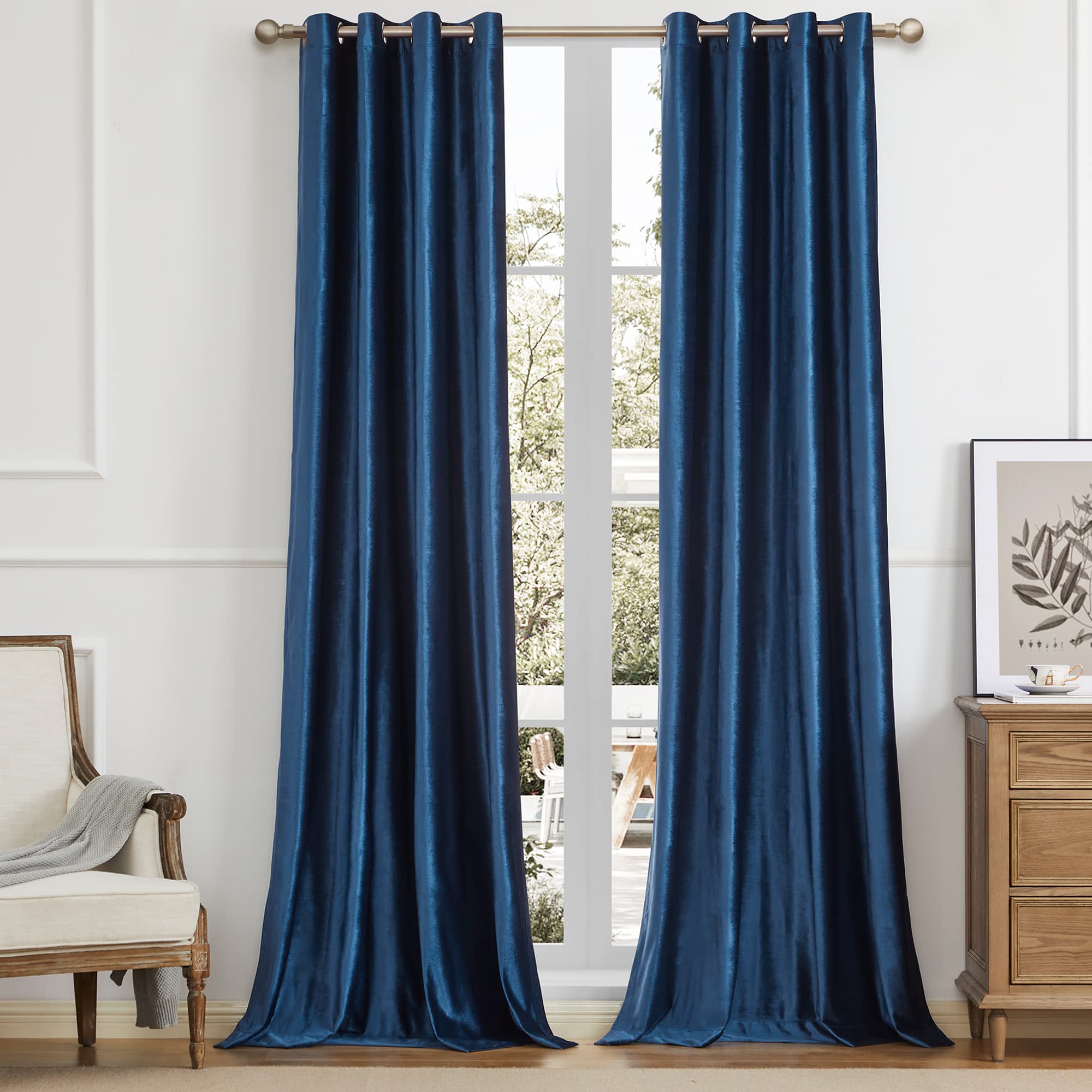 Bulbul Navy Blue 2 Panels Velvet Curtains 96 Inch Length- Living Room Blackout Window Drapes Curtains Thermal Insulated Room Dar