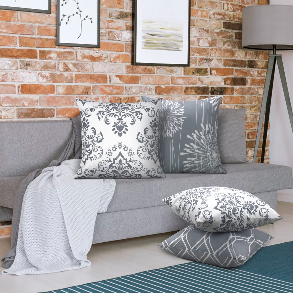 Coliuso Decorative Throw Pillow Covers 16X16 Set Of 4, Gray And White Modern Simple Square Pillow Case Cushion Cover For Sofa Co