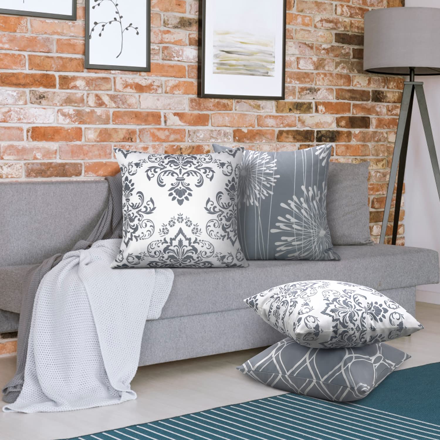 Coliuso Decorative Throw Pillow Covers 16X16 Set Of 4, Gray And White Modern Simple Square Pillow Case Cushion Cover For Sofa Co